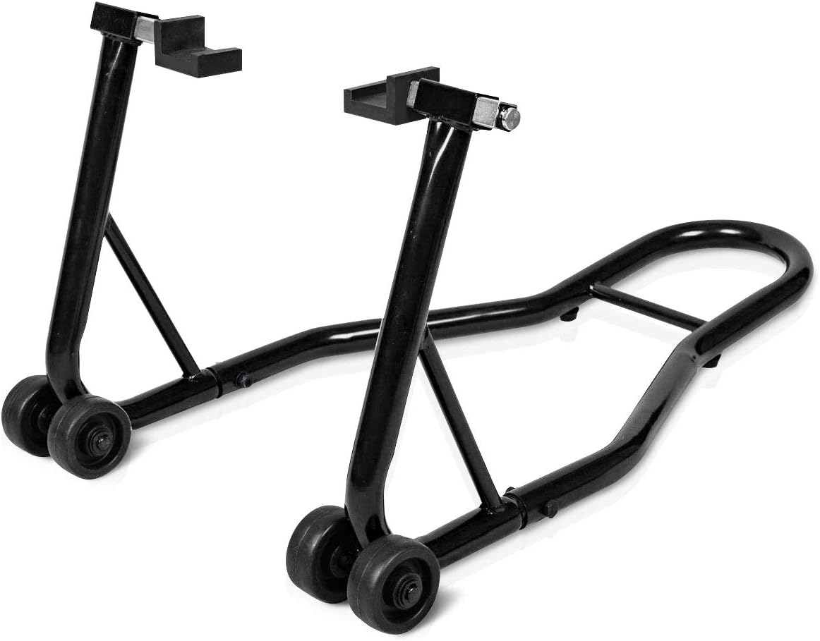 Podpora Motocyklowa Velo Arrière Leve z 4 Kółkami i Regulowanym Ramieniem od 28 do 33 cm, Wzmocniona Solidną Stalową Rurą 80 x 50 x 40 cm (Czarna)
