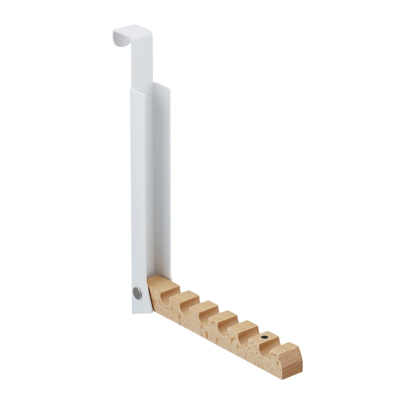 Składany wieszak na drzwi o grubości maksymalnie 2 cm, do zawieszenia, 6 wieszaków, metal i drewno, biały