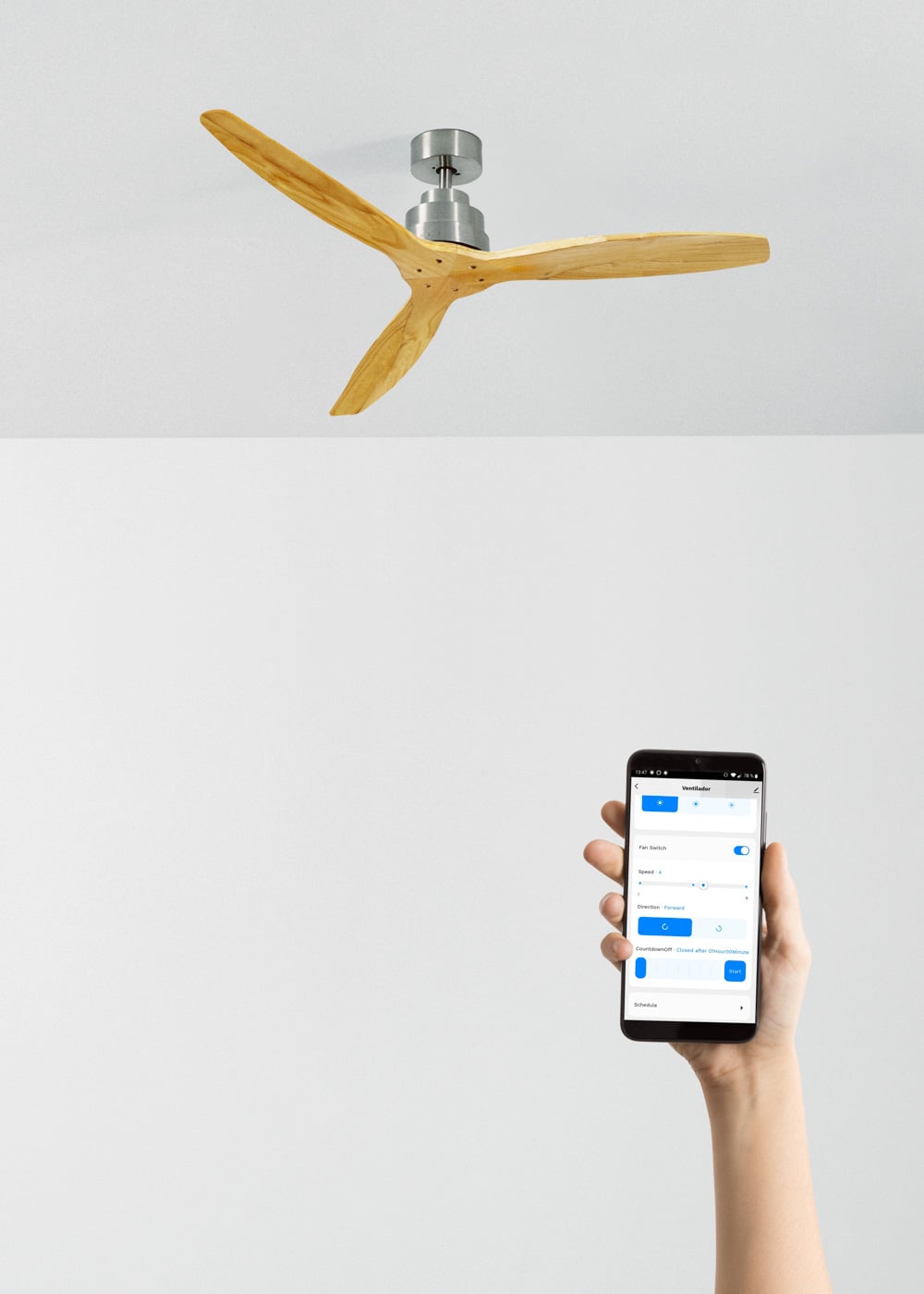 CREATE - WIND STYLANCE M - Ventilateur de plafond 40W silencieux 100% bois Ø 132 cm sans eclaraige avec wifi - 3