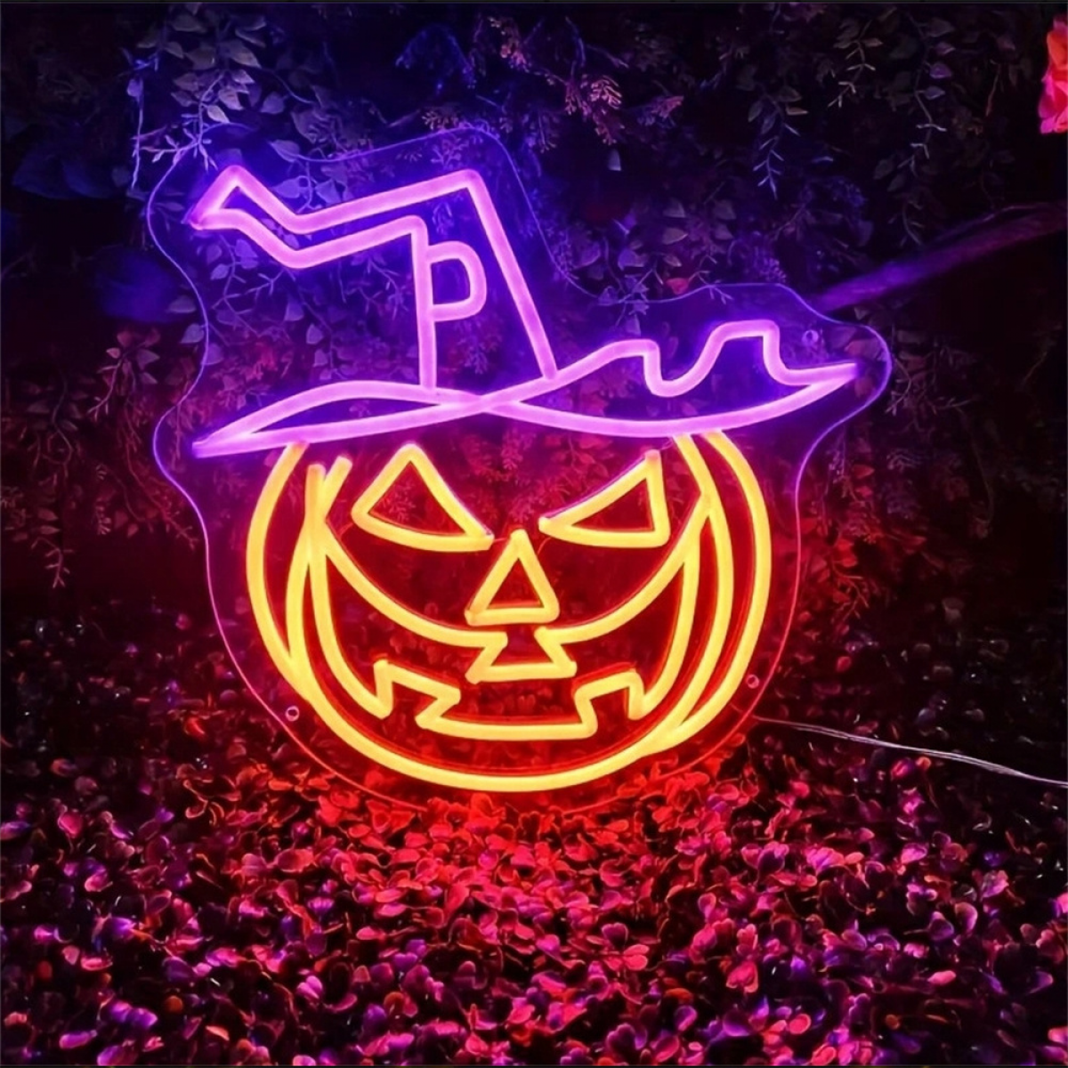 Świecący szyld dynia Halloween, 31 x 28 cm, dekoracja ścienna, ściemniana dioda LED, idealna na Halloween, urodziny lub wesele