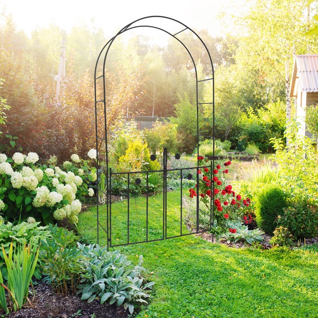 Relaxdays Arche à Rosiers Métal Noir 213x106x41cm - Portail Jardin Rétro