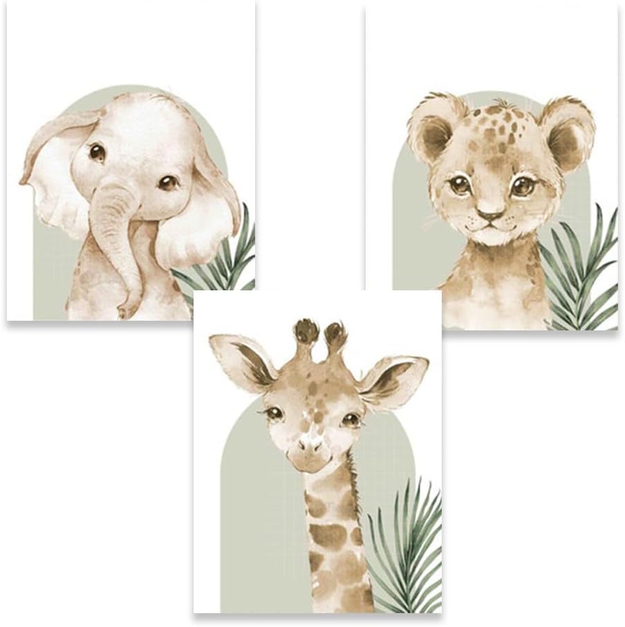3 Affiche Animaux Savane Bebe Poster Jungle Chambre Enfant Lion Girafe Elephant Tableau Deco Enfant 30X40CM sans Cadre - 2