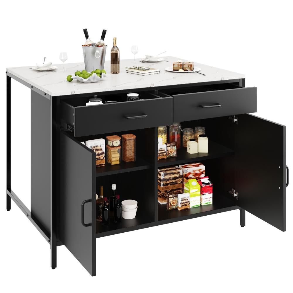 Table haute noire avec plateau effet marbre, pieds réglables, rangement pratique, design moderne pour cuisine et salon - 100×90×90cm - 9