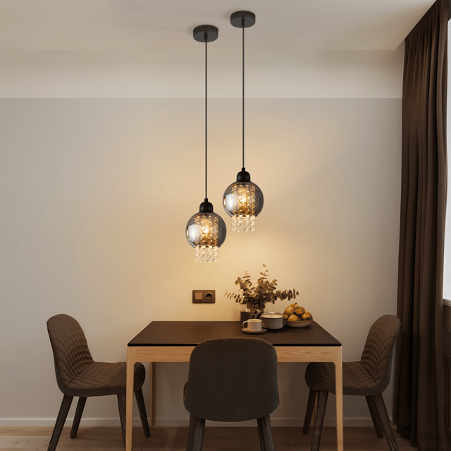 NETTLIFE Czarna kryształowa lampa wisząca E27 do jadalni, nowoczesna lampa wisząca do salonu