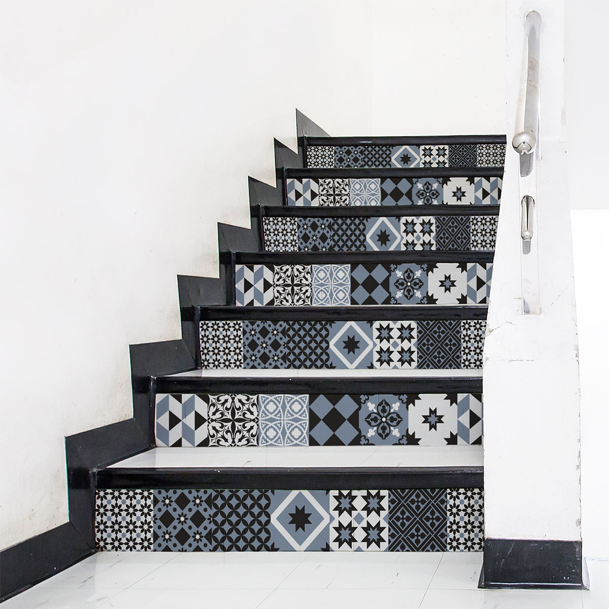 Vinilo escalera baldosas de cemento zola x 2 - adhesivo de pared - revestimiento sticker mural decorativo - 2tirasde15cmx105cm