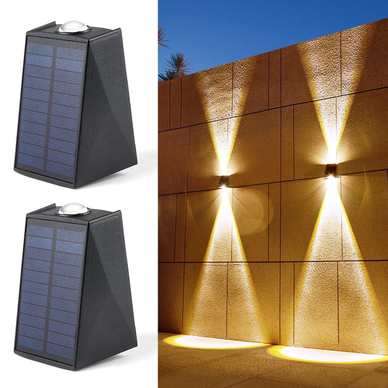 Zewnętrzna solarna lampa ścienna LED oświetlenie słoneczne góra i dół wodoodporna do domu na werandę patio do altany biała ciepła zestaw szt