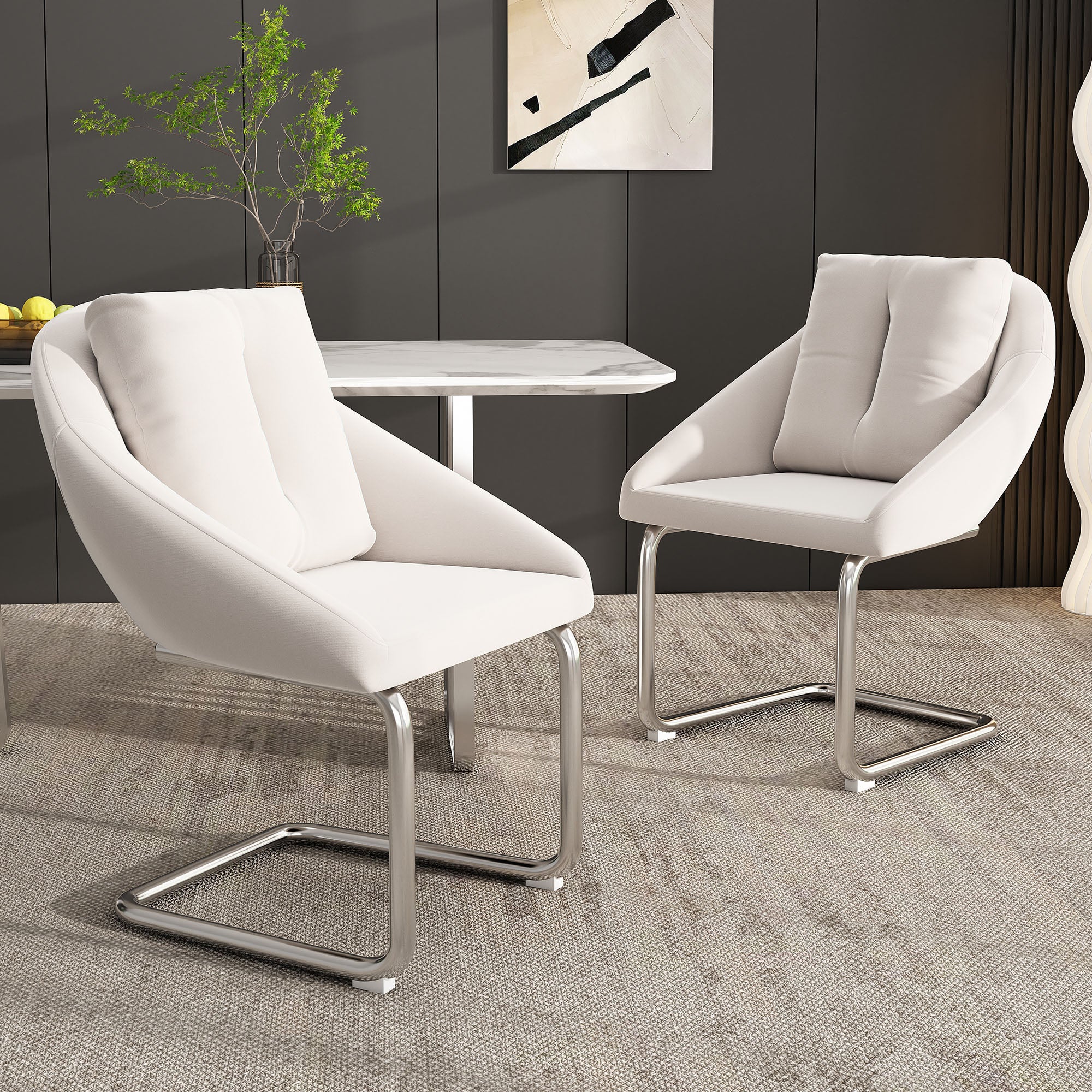 Aksamitne krzesło do jadalni, zestaw 2 sztuk z poduszką, luksusowe krzesło obrotowe do salonu i sypialni, ergonomiczny beżowy design