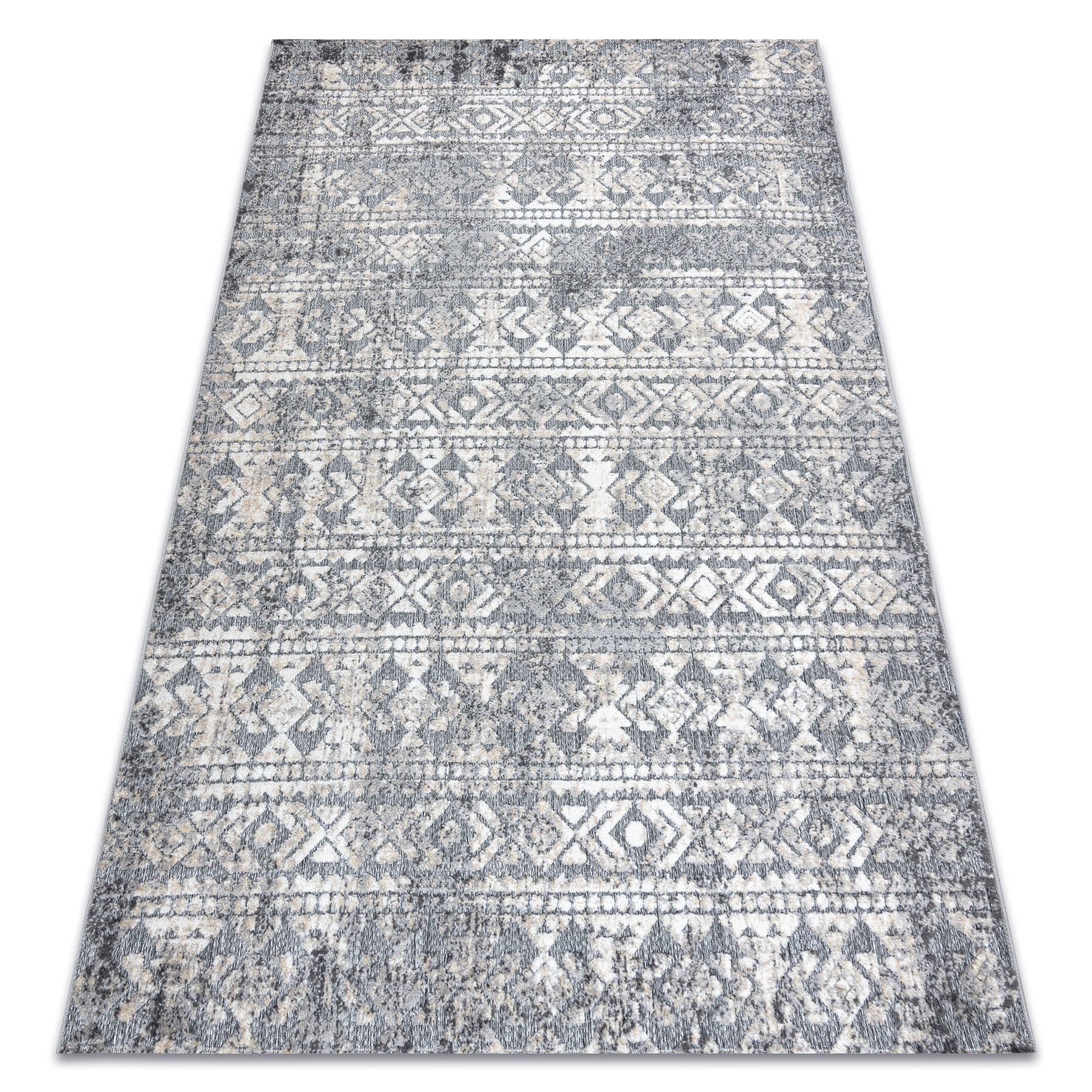 Dywan Strukturalny SOLE D3732 Aztecki, romby - płasko tkany szary / beż 80x250 cm