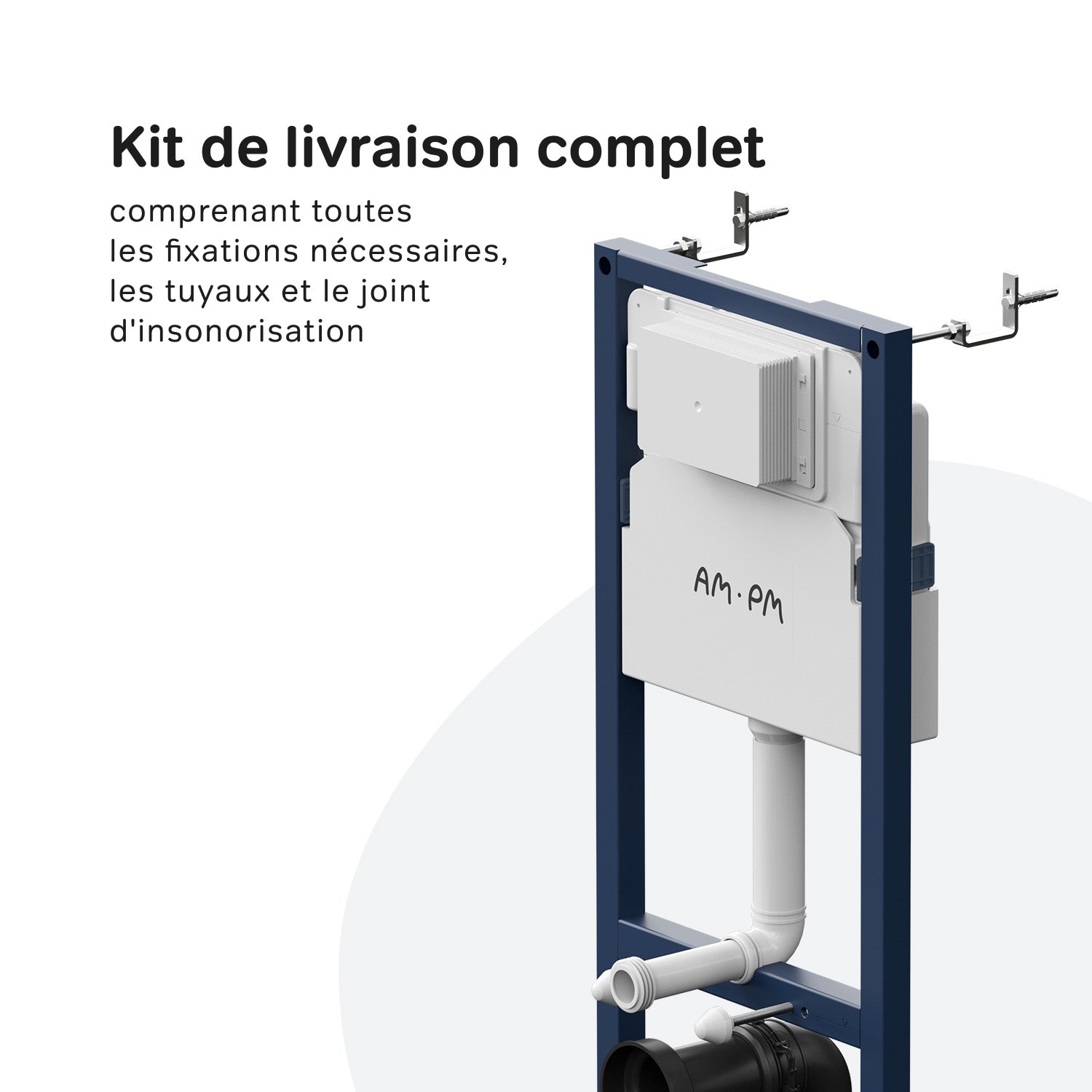 Pack WC suspendu bâti mural et cuvette Plaque Carrée Blanche ,&nbsp;Pack WC Bati-support AM.PM Like - 9