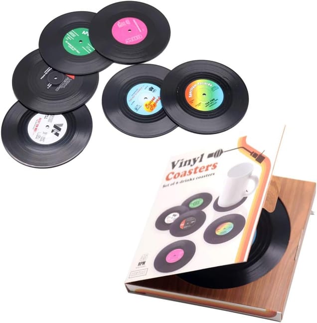 SOTTOBICCHIERI VINILE CON SUPPORTO GIRADISCHI RETRO UNDER GLASS VINYL RECORD SOTTOBICCHIERI VINILE CON SUPPORTO GIRADISCHI RETRO UNDER GLASS VINYL RECORD