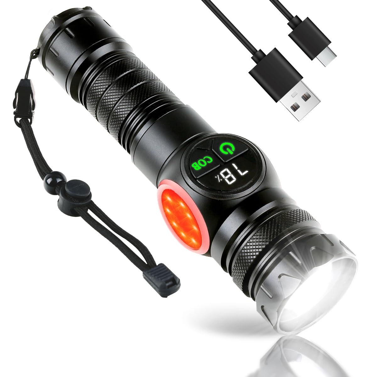 Torcia LED Ricaricabile 2800 Lumen,Lampada Tascabile Potente Con Magnete,Schermo LCD,Luci COB Laterali,9 Modalità,Perfetta Per Campeggio Ed Emergenze | Leroy Merlin