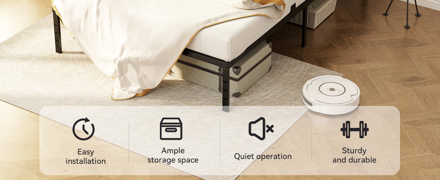 Cadre Lit Plateforme Moderne: 140x200 cm, Cadre Lit Métallique, Pieds Rectangulaires Robustes, Lattes Silencieuses. AURALUM MAX. - 2