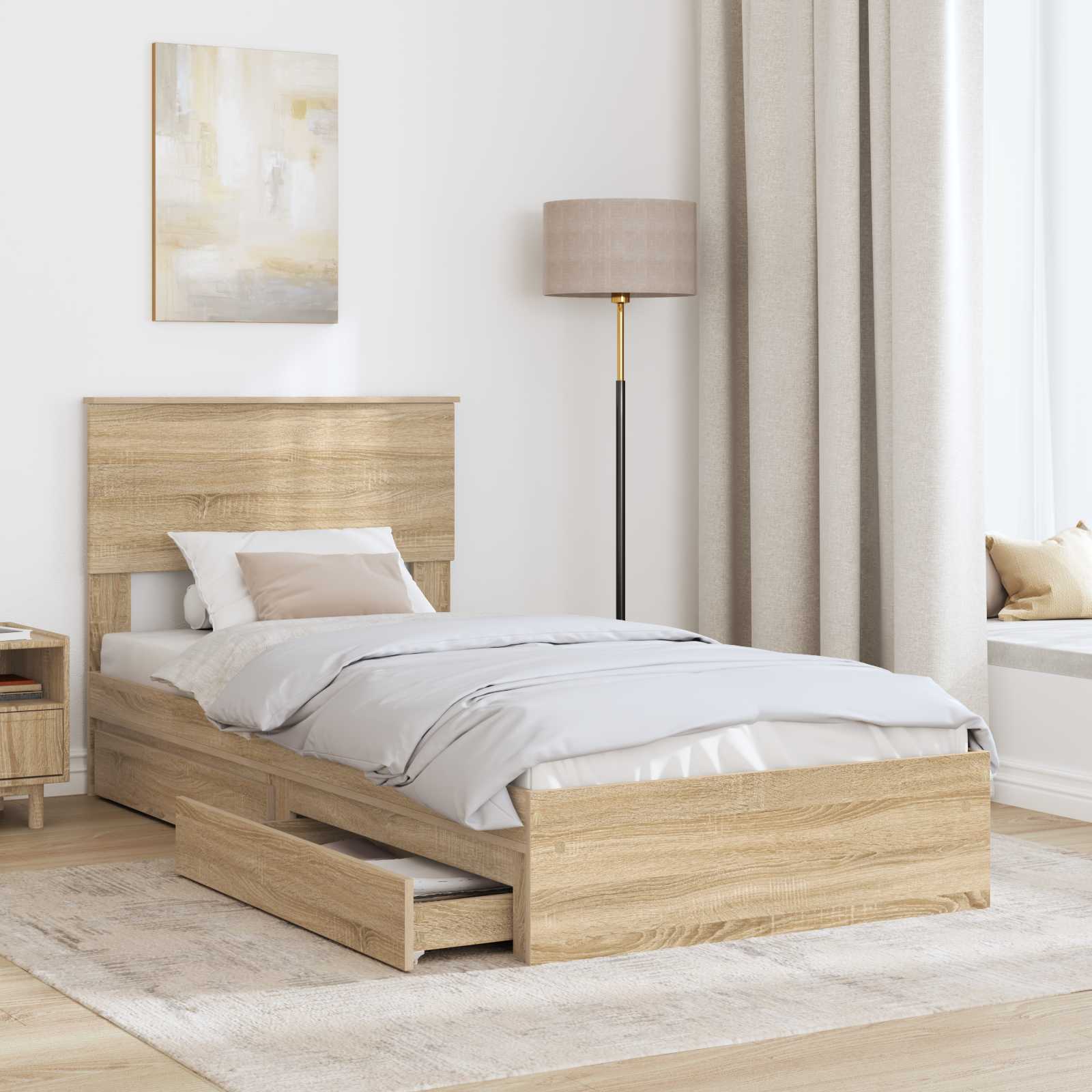 Lit de rangement chêne 75 x 190 cm panneau de bois - 3