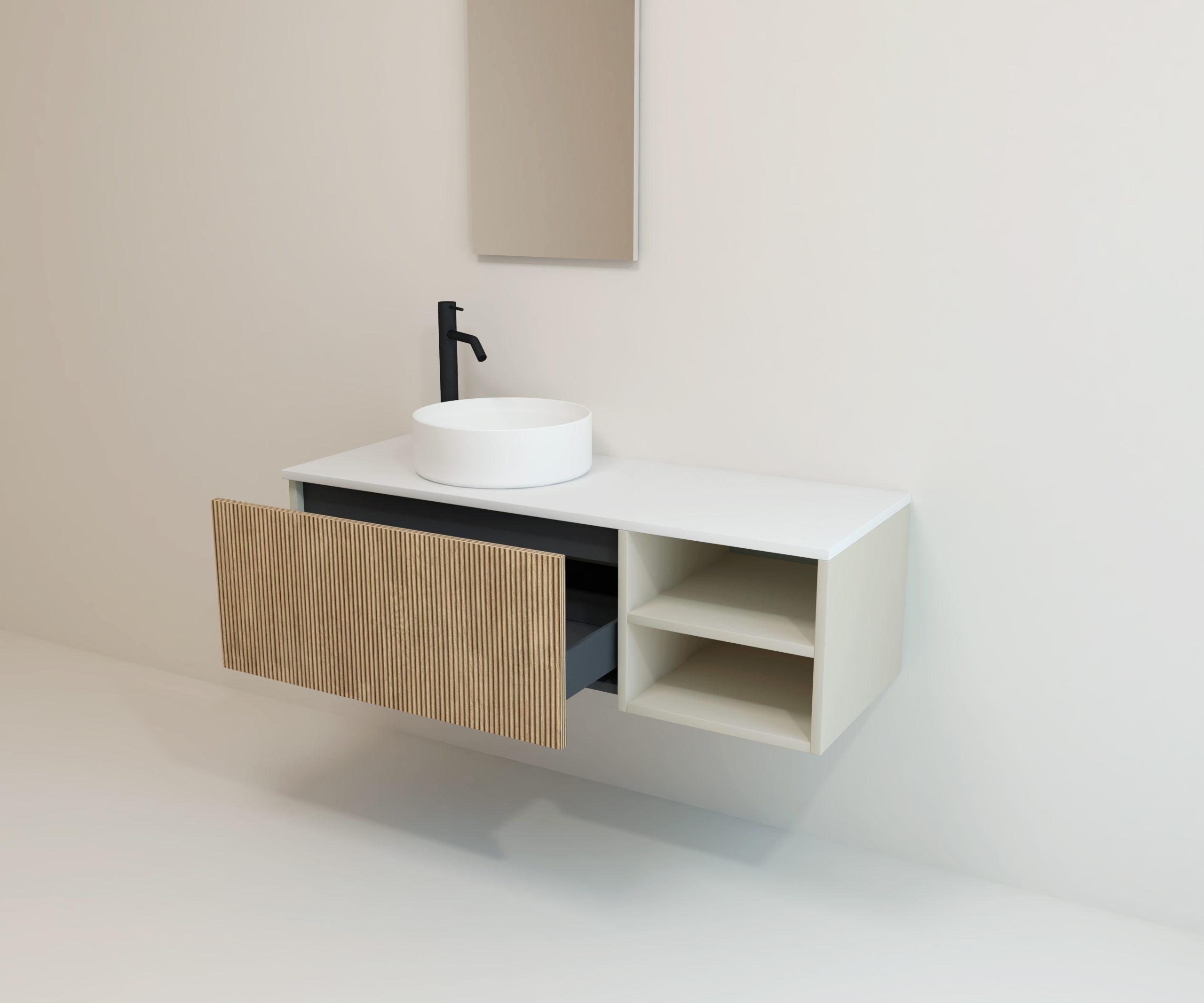 Pack Meuble de Salle de Bain Avantarea avec Vasque Simple et Miroir Alma CHALAIN Biscuit 120CM - 5
