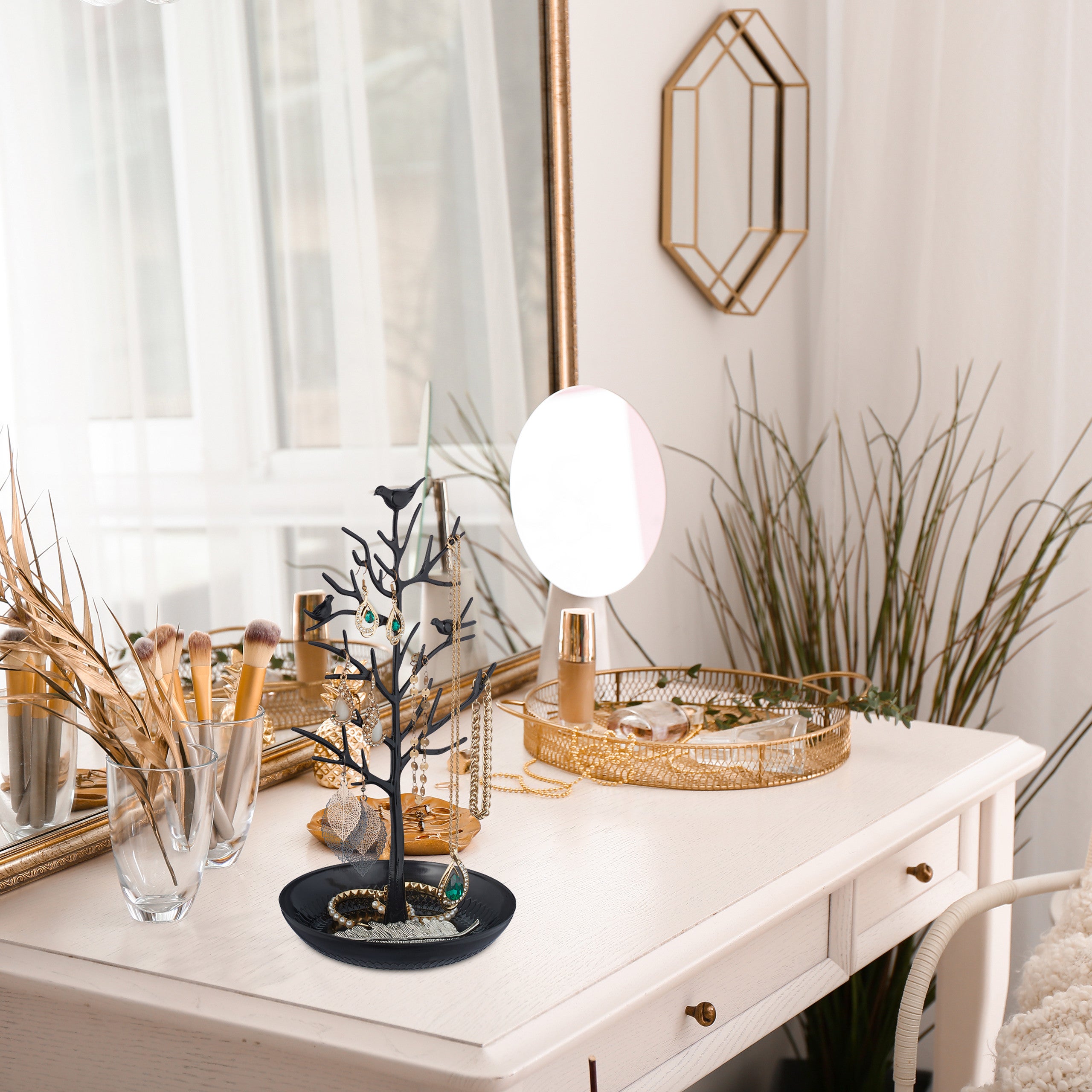 Porte-bijoux en forme d’arbre, pour colliers, boucles d’oreilles, bracelets, HxLxP 30 x 16 x 15 cm, noir, Relaxdays - 2