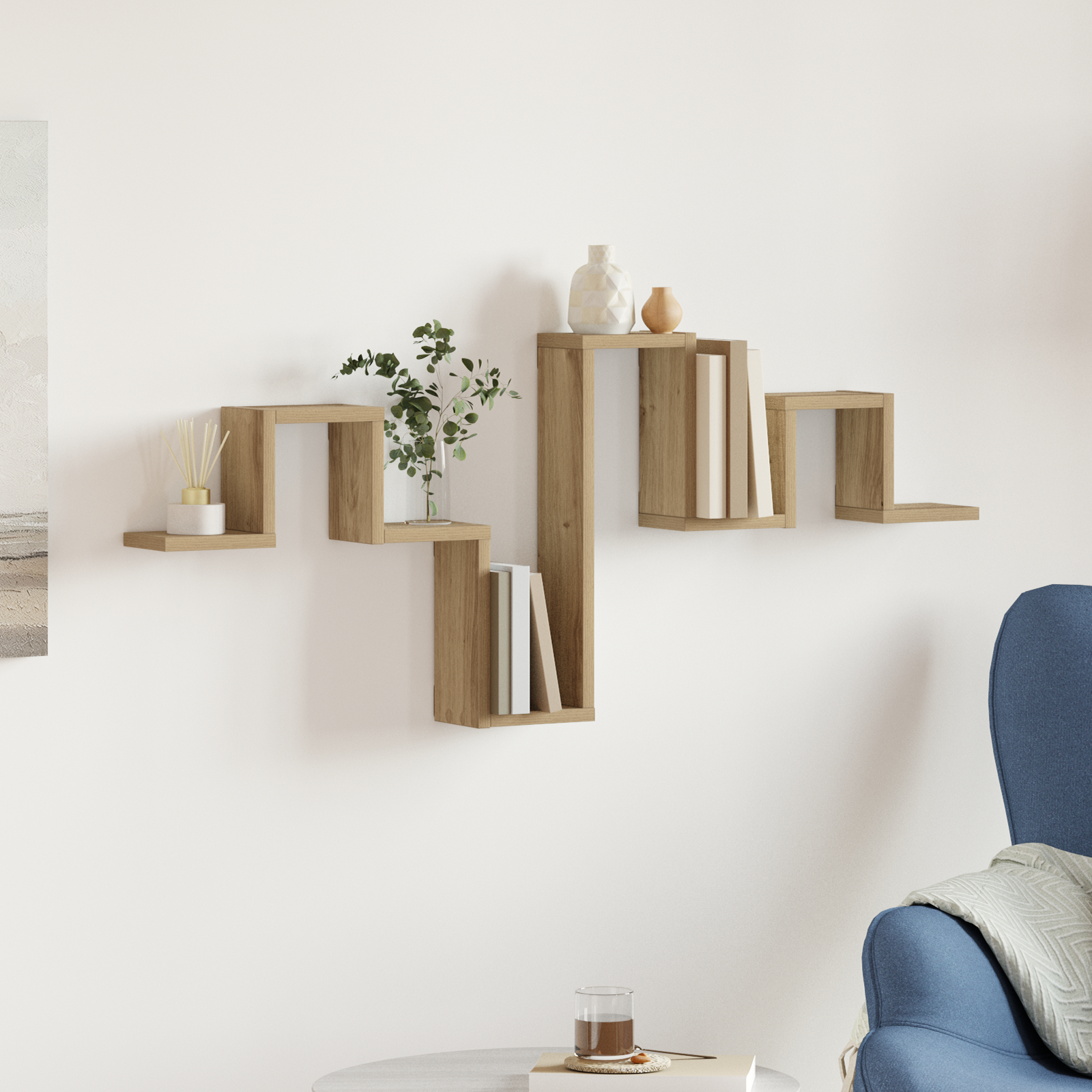 Étagère murale | Étagère flottante en chêne artisan de 104,5x10x43 cm en bois d'ingénierie CFW43412 - 2