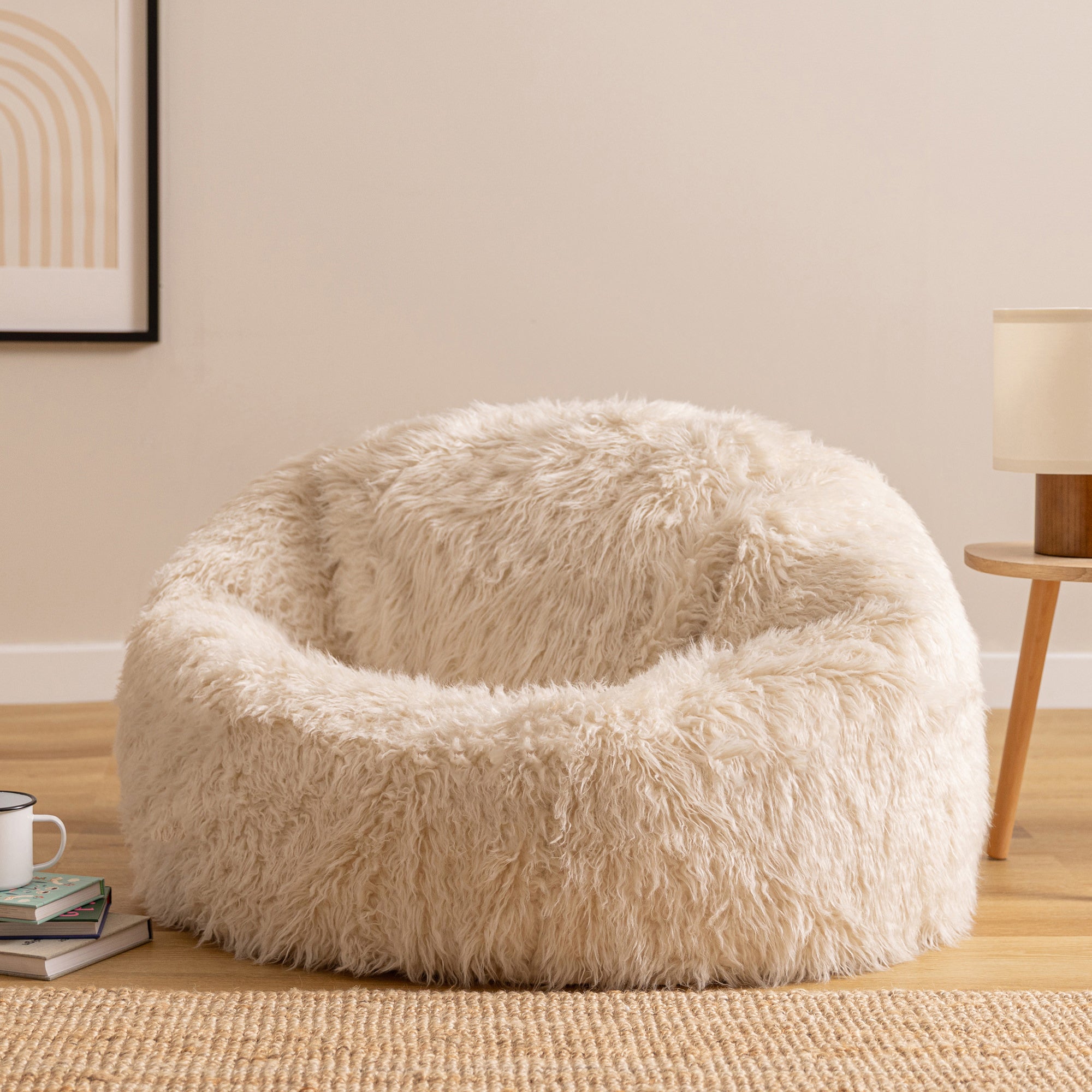 Pouf Icon fausse fourrure beige, salon, chambre, 85x85cm, Made in Allemagne, Oeko-Tex® - 2