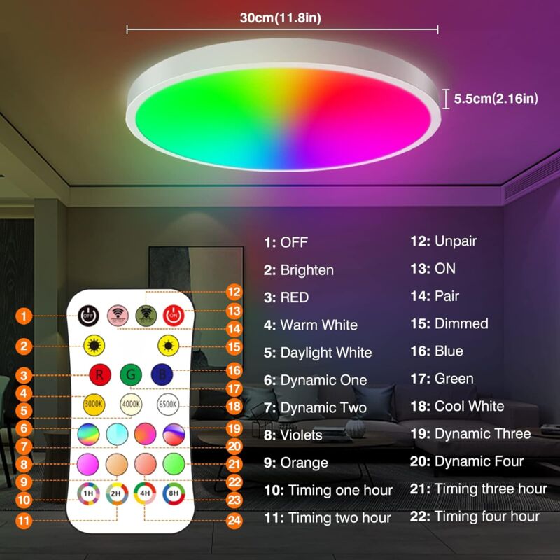 Plafonnier LED à intensité variable avec télécommande et application pour chambre, salon, cuisine Ø30CM - 4