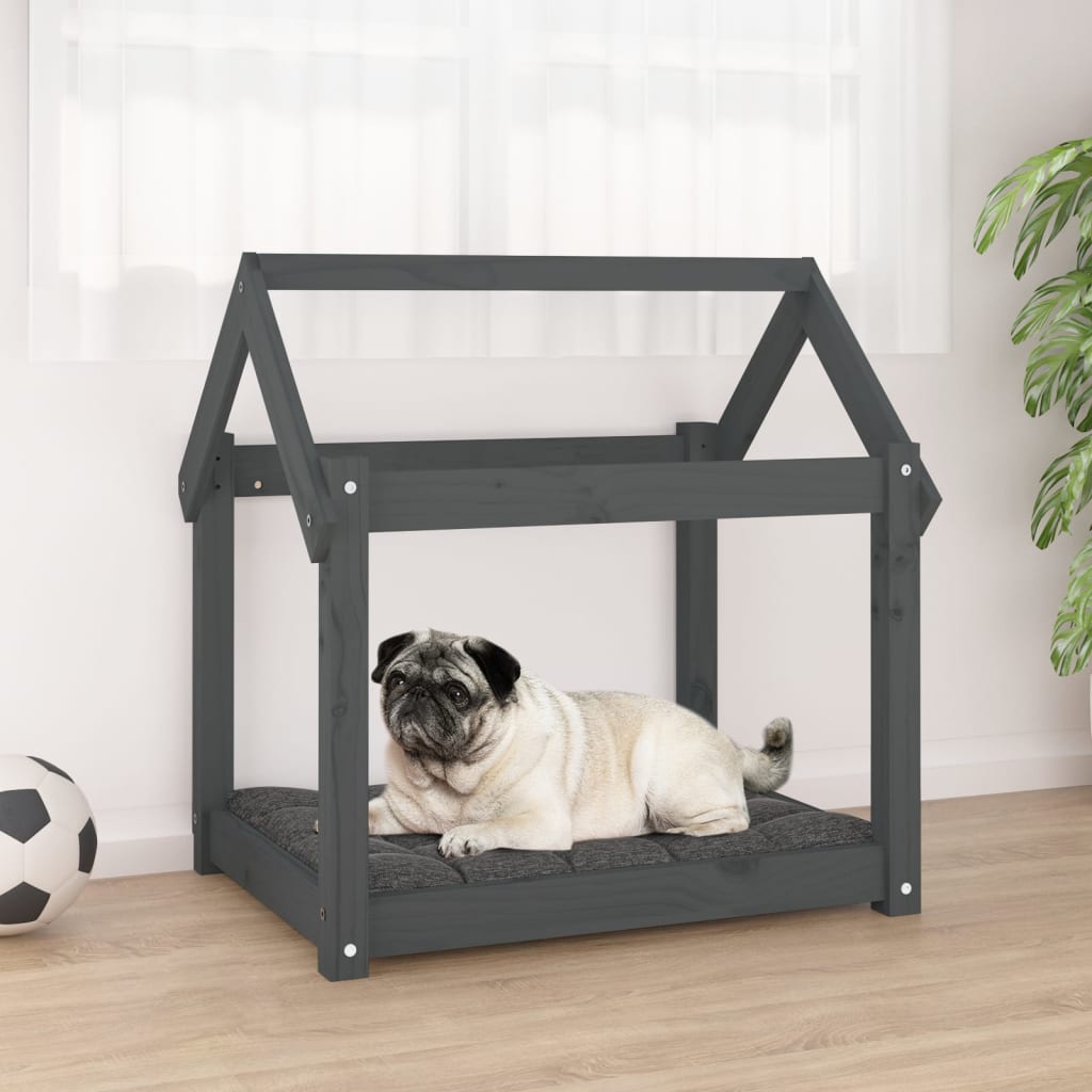 Legowisko dla psa, szare, 71x55x70 cm, lite drewno sosnowe vidaXL