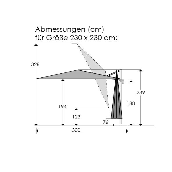 Parasol déporté Schneider Rhodos Junior anthracite, 230 x 230 cm – rotatif 360°, avec housse - 2