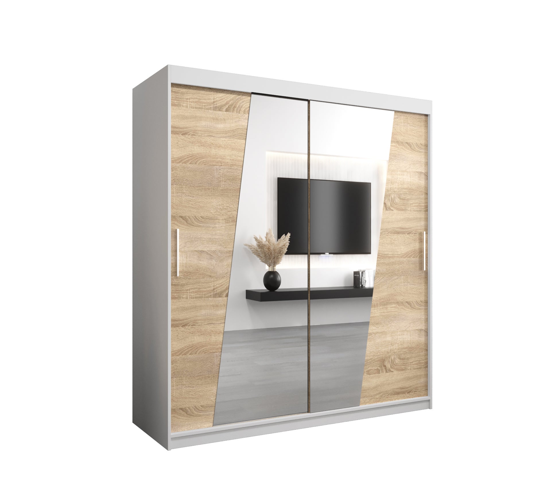 Szafa przesuwna garderoba RHOMB 180 x 62 x 200 cm Biały + Sonoma - Abiks Meble