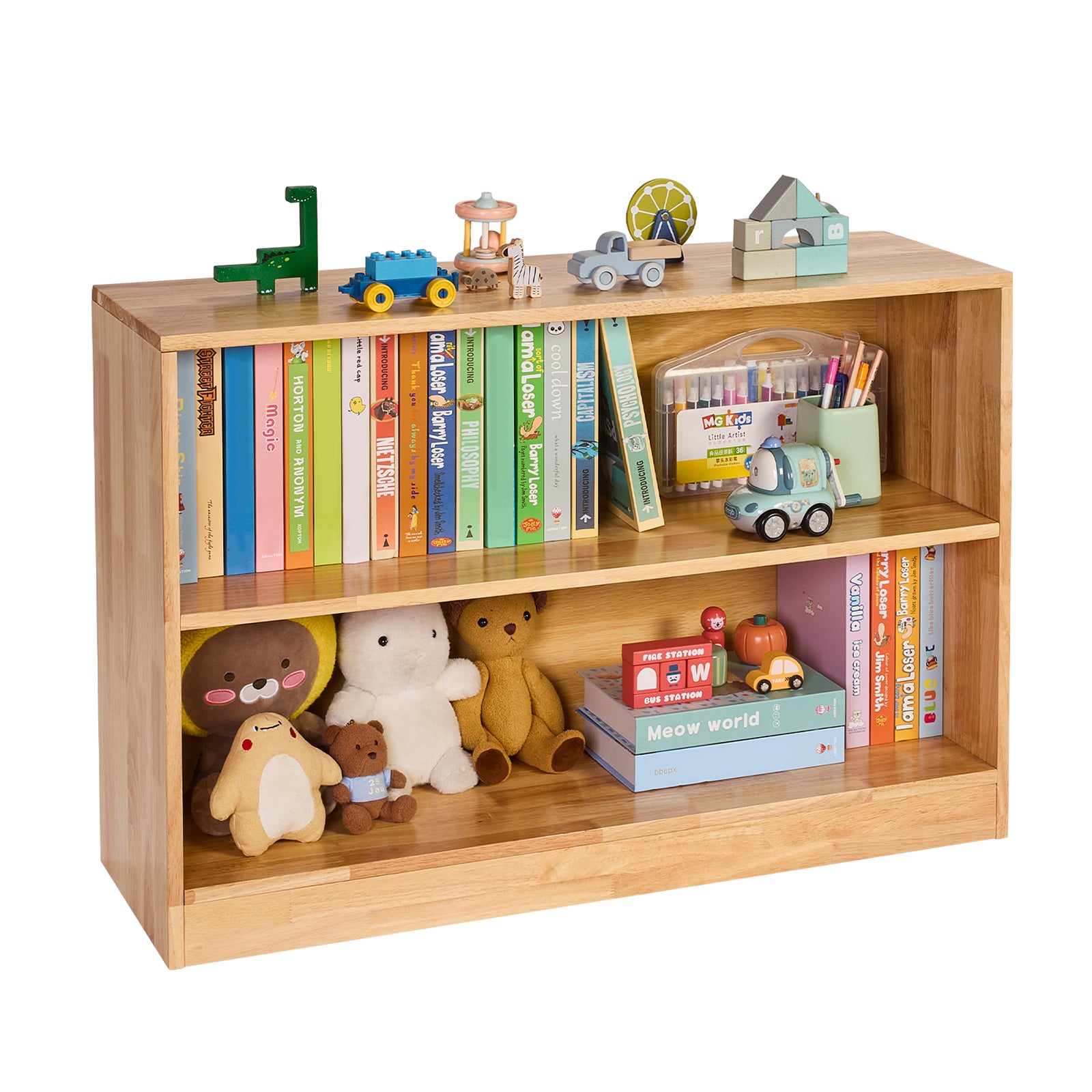 Biblioteczka Montessori 90 cm VEVOR, mebel na zabawki, 2 poziomy, do pokoju dzieci, przedszkola i salonu, brązowa