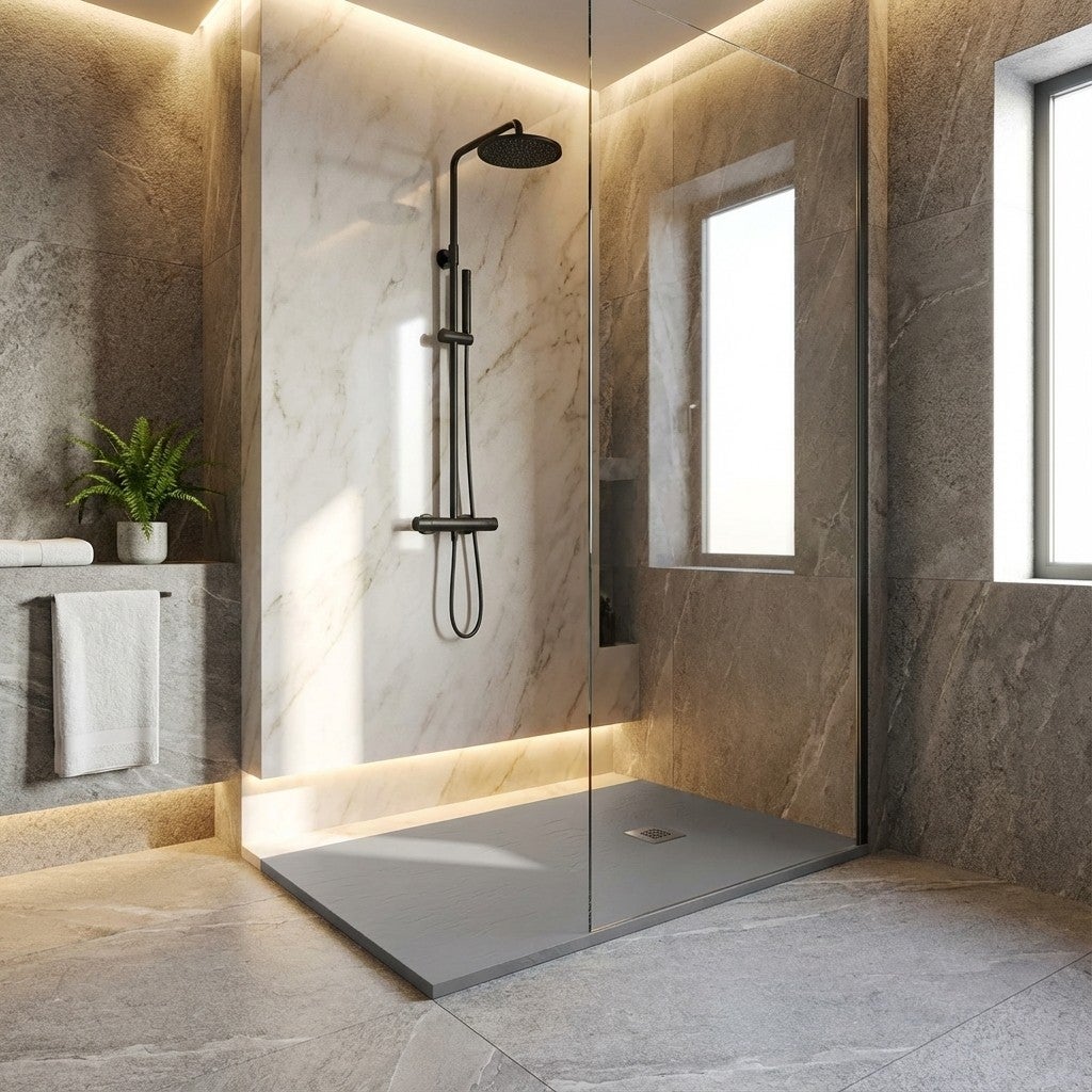 Receveur De Douche Effet Pierre 90x100 Cm – Ciment Marbre Plein Avec Vidange