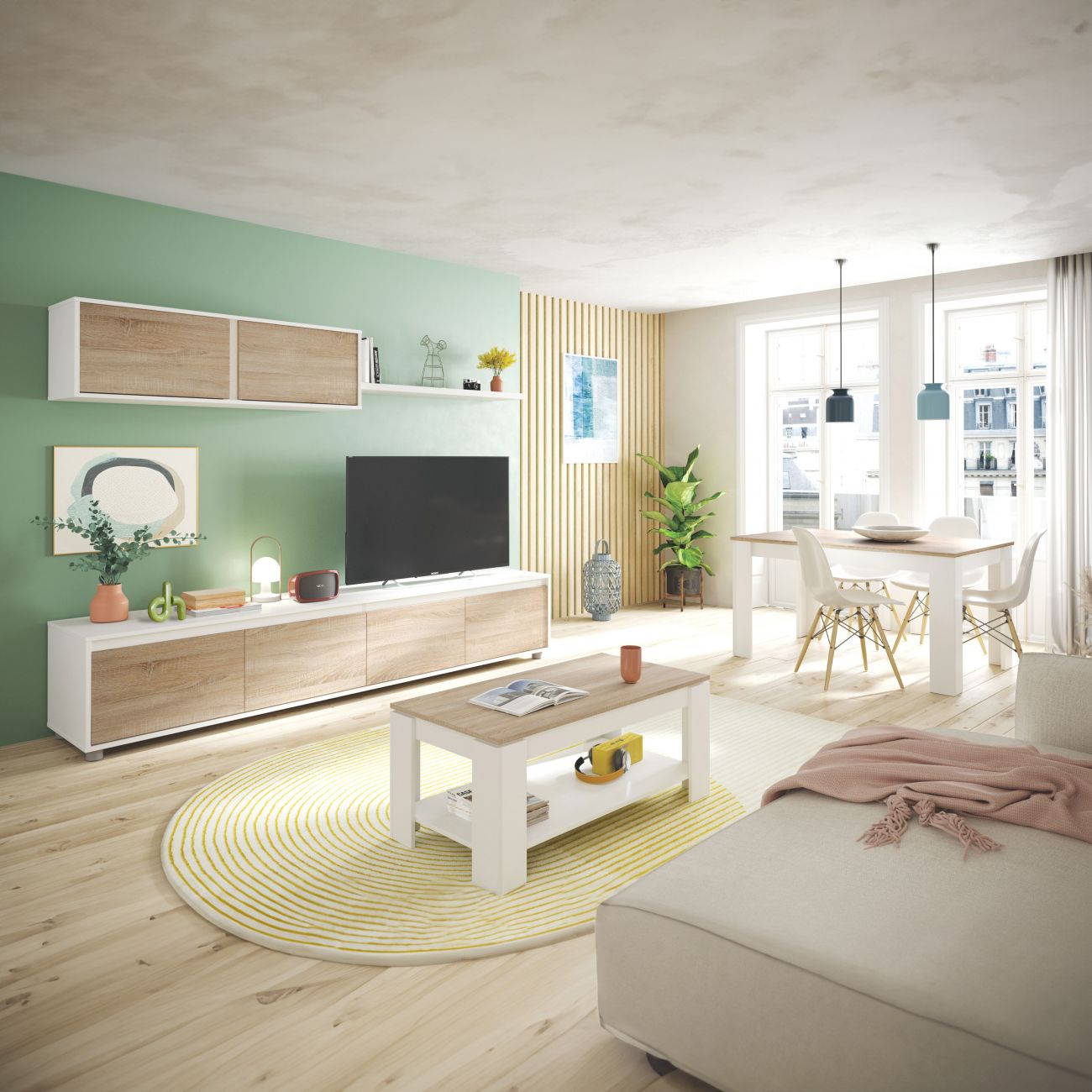 Mesa de jantar extensível 140-190x90 cm Sira Blanco Artik (Blanco Mate) - Roble Canadian 190 x 78 x cm - 8