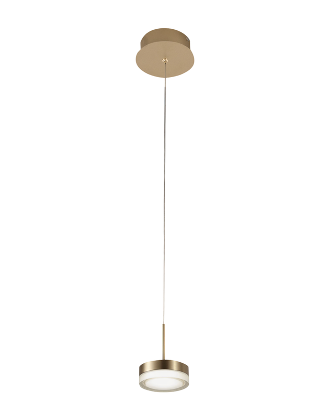 Dunk - pojedyncza lampa wisząca w kolorze satynowego mosiądzu firmy Fabas Luce - 8W ściemnialna dioda LED, nowoczesny design