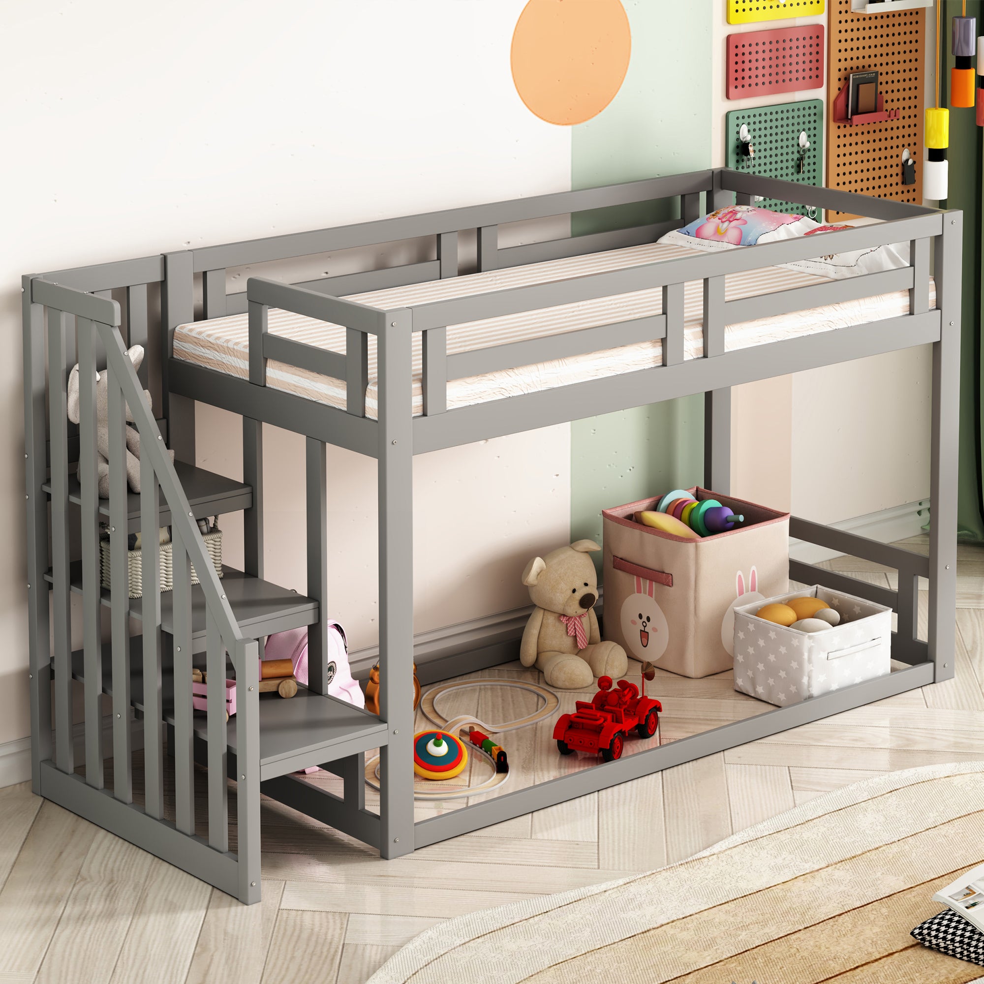 Lit Superposé 90x200 cm, Avec Toît et Escalier Stable, Lit Enfant Bois ...