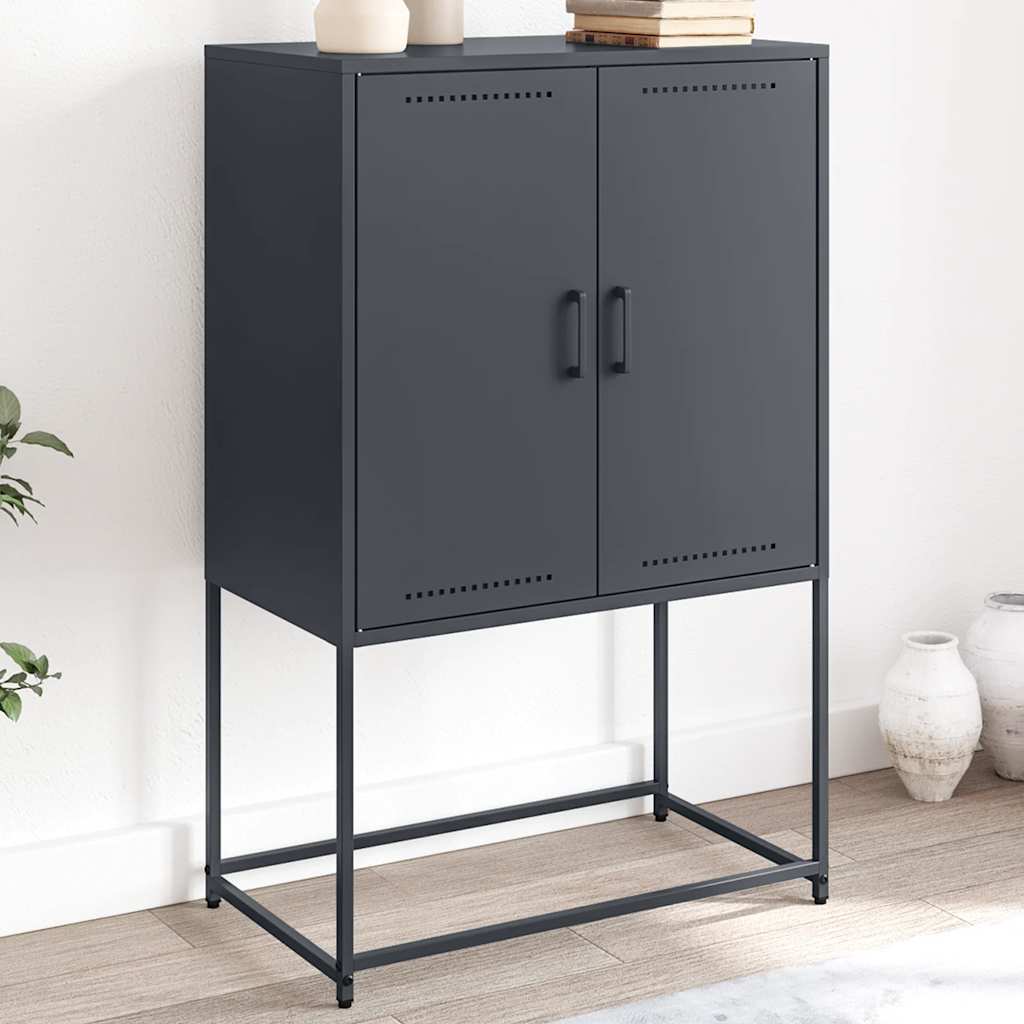 Credenza Antracite 75x35x105 cm in Acciaio e Vetro - Credenza