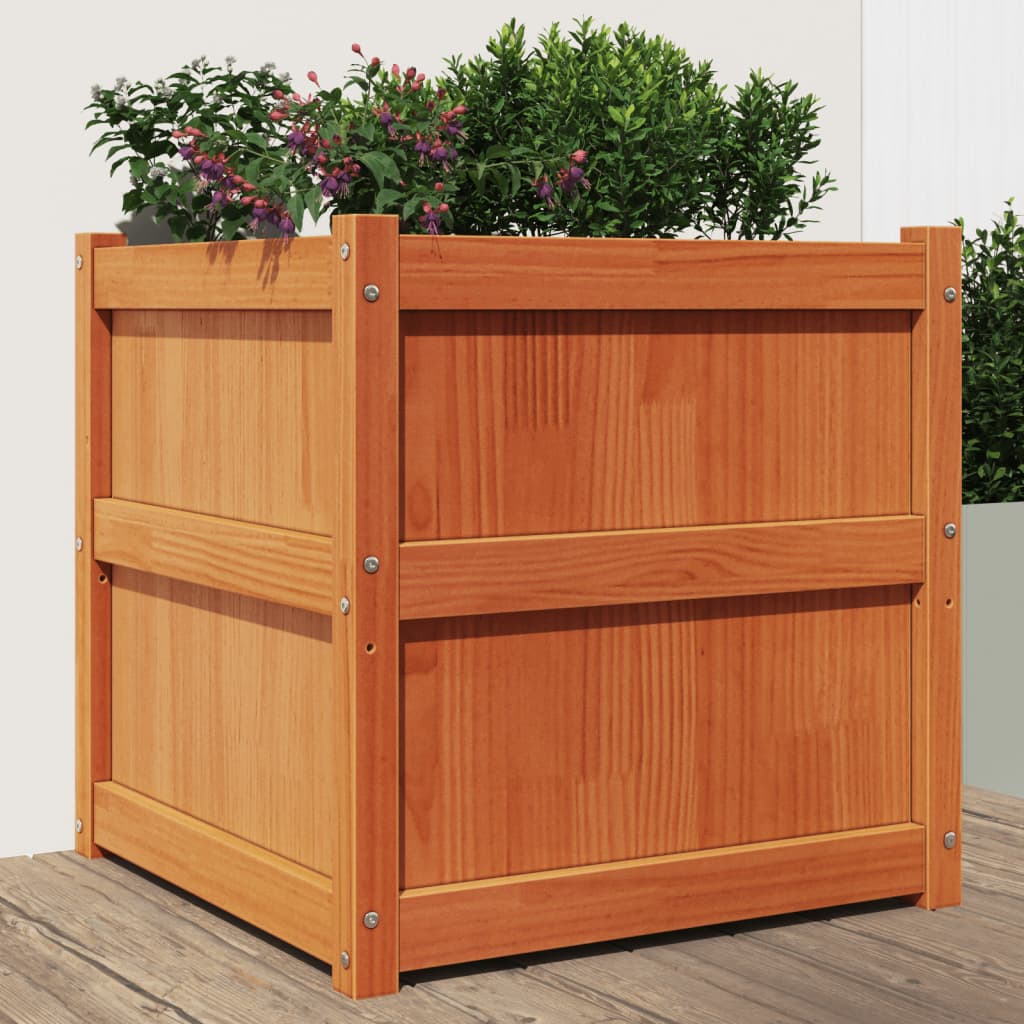 Jardinière, Bac à fleurs, Pot de fleurs cire marron 60x60x60 cm bois de pin massif n1913l - 2