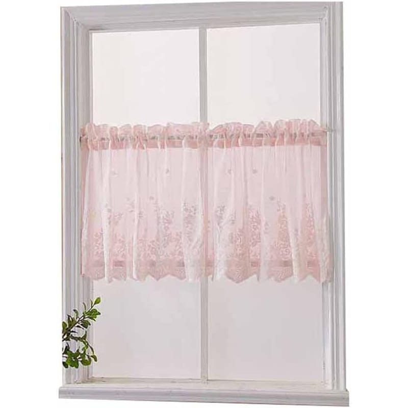 1. Zasłona tiulowa, zasłona z tiulu żakardowego, zasłona w stylu rustykalnym, karnisz nie jest dołączony, różowa (74 cm szer. x 90 cm wys.) - 4