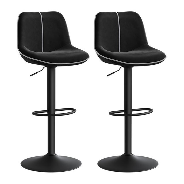 Lot de 2 Tabourets de Bar, Pivotants, Réglables en Hauteur, Dossier Ergonomique, Velours, Base Métallique, pour Îlot de Cuisine, Bar, Noir d'Encre