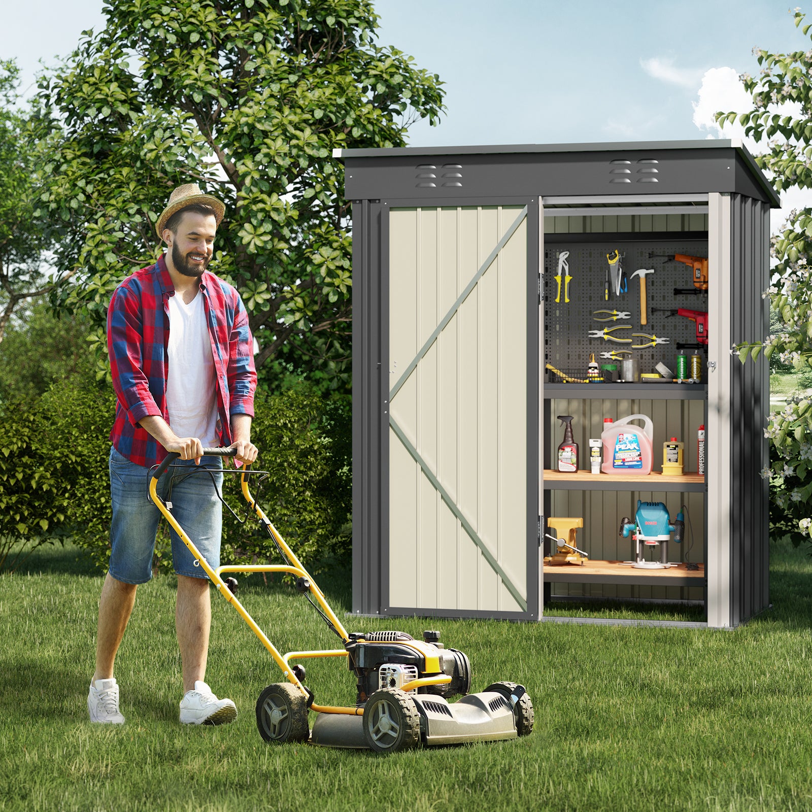 Abre-teto de jardim metálico Bealife 162 x 95 x 182 cm, cinza, construção estável para o jardim - 8