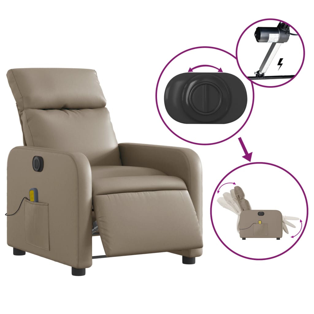 Fauteuil de Salon | Chaise | Fauteuil de massage inclinable électrique cappuccino similicuir CFW802906 - 5