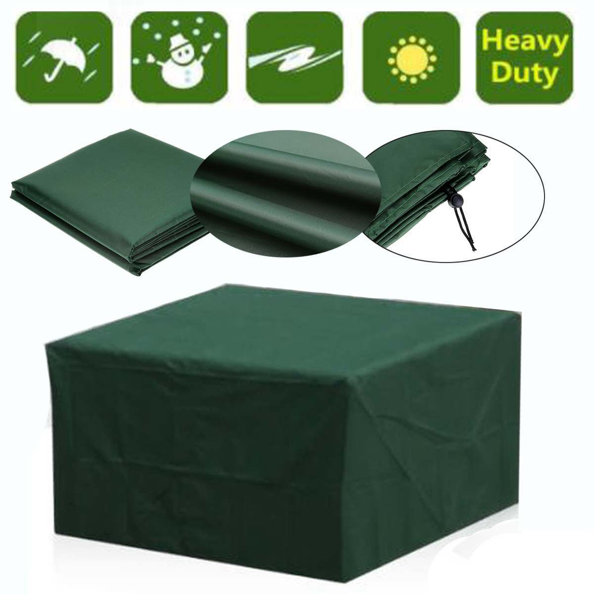 Housses de meubles de jardin 210D,housse de table de jardin carrée, housse de table d'extérieur avec cordon coupe-vent (150 * 150 * 70cm) Vert - 2