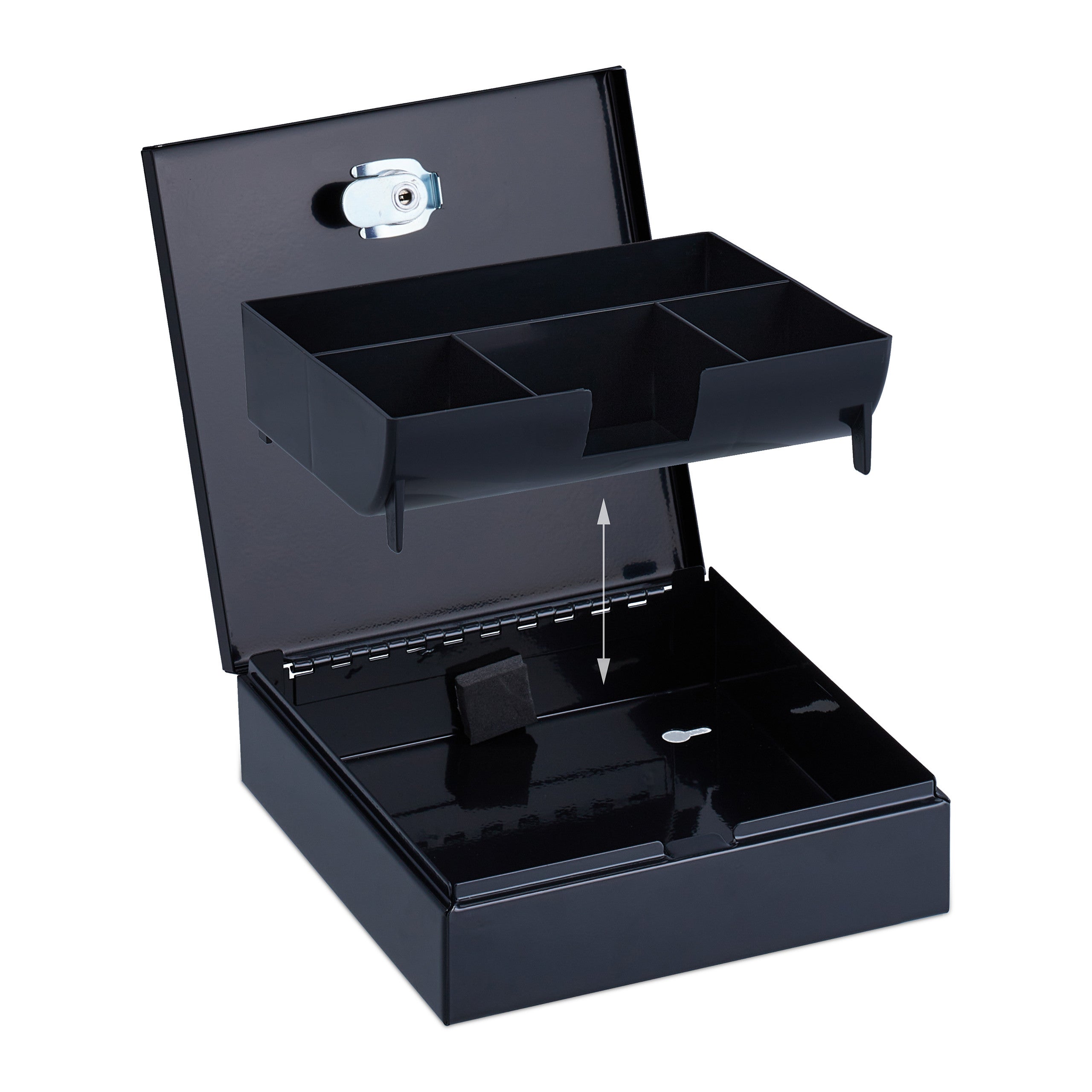 Relaxdays Cassetta Portavalori, Salvadanaio per Monete e Banconete, con 2 Chiavi, Acciaio, Plastica, 5x17,5x17 cm, Nero - 6