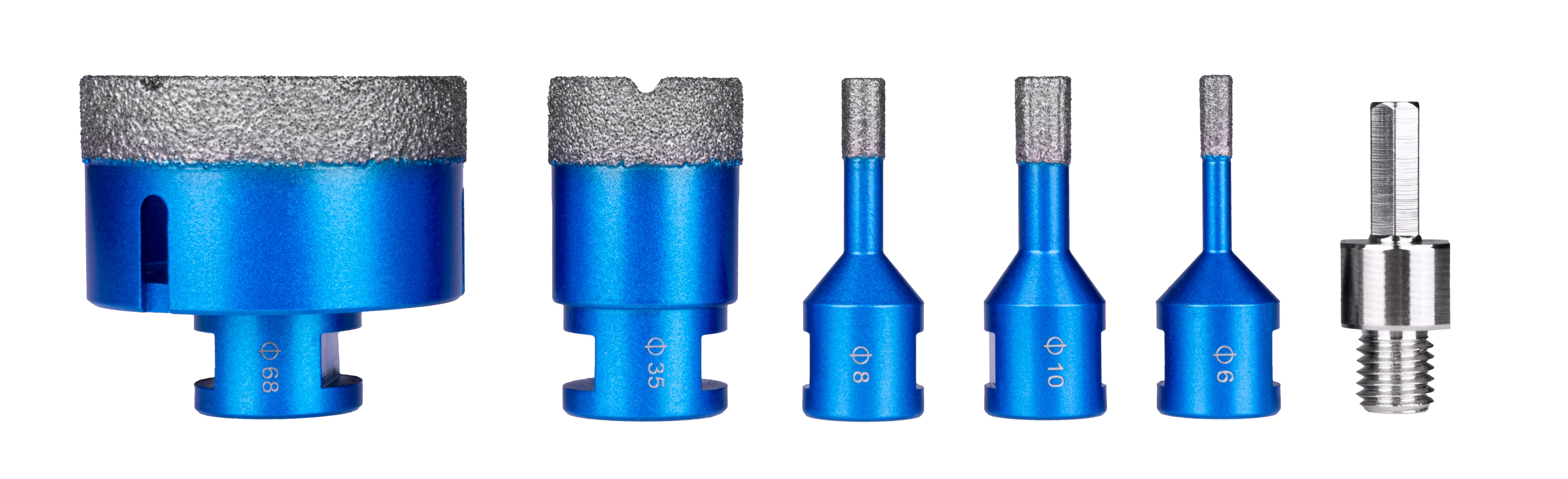 Otwornice diamentowe Techtool TTHS01 M14 zestaw 5 sztuk 6-8-10-35-68 mm do betonu gresu płytek
