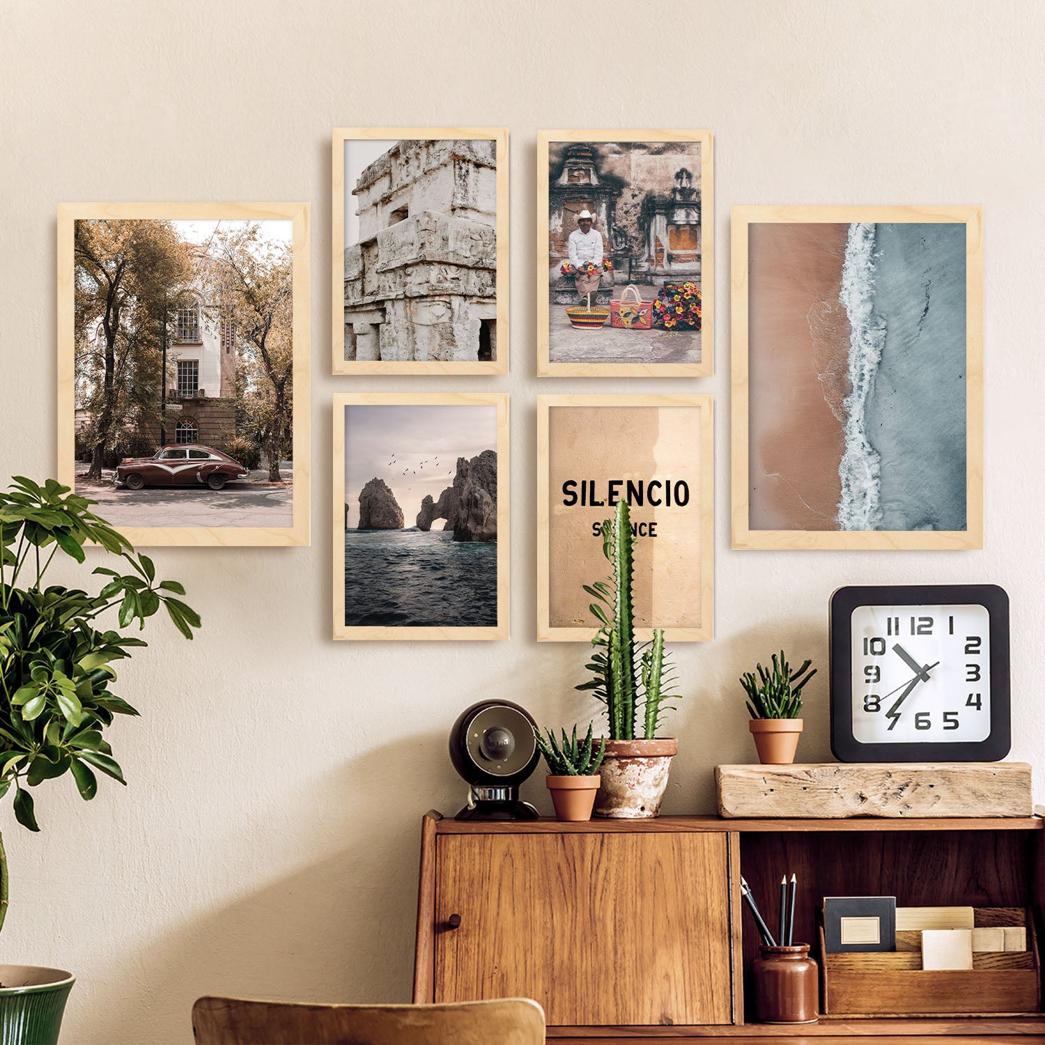 6 láminas fotograficas mexico vintage decoracion colgante pared de habitacion, salon, dormitorio cuadro artistico a3 y a4 marco negro