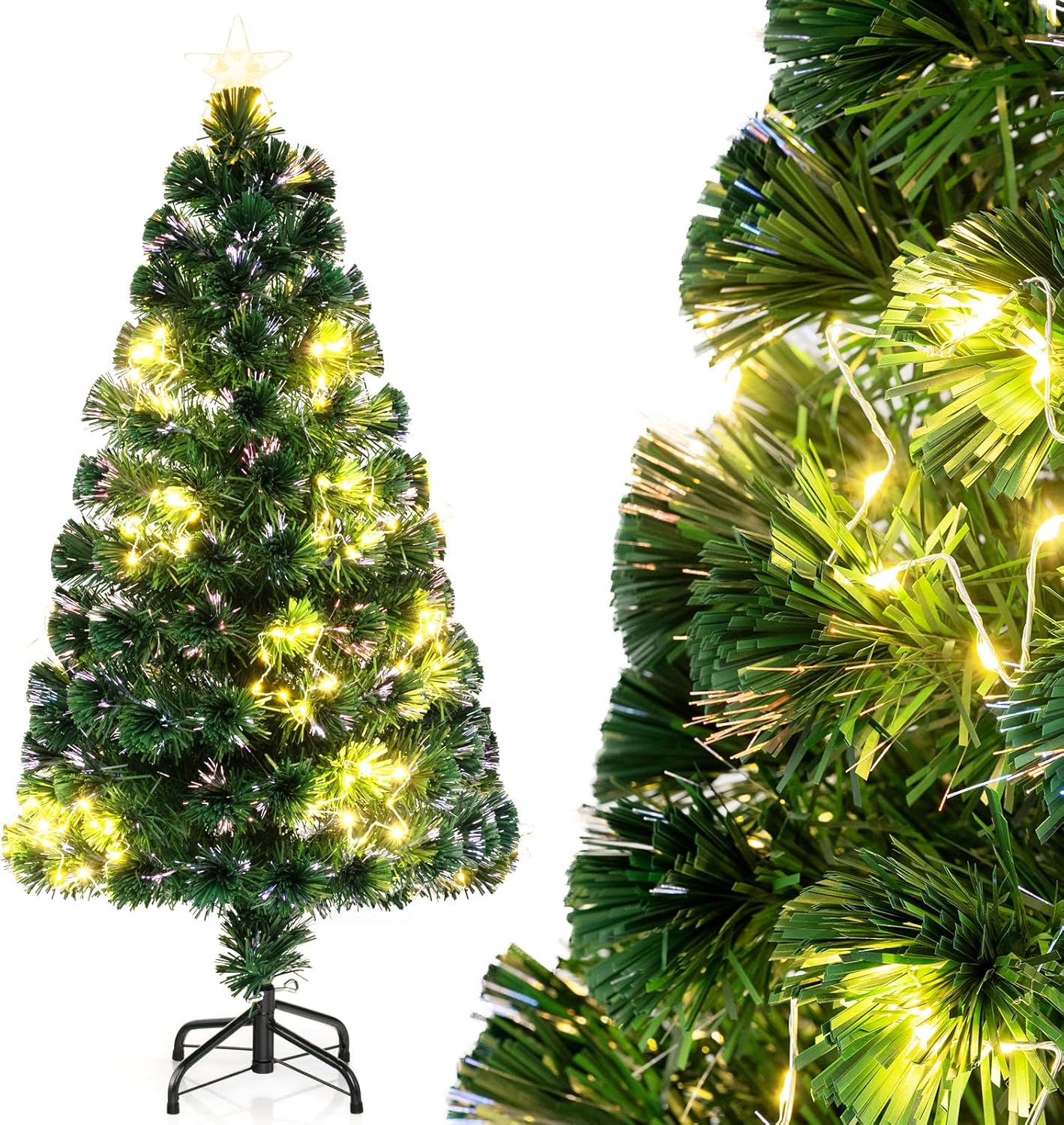 Sztuczna Choinka Bożonarodzeniowa z Oświetleniem LED 120 cm, 130 Gałęzi z Wielobarwnymi Światłami Światłowodowymi