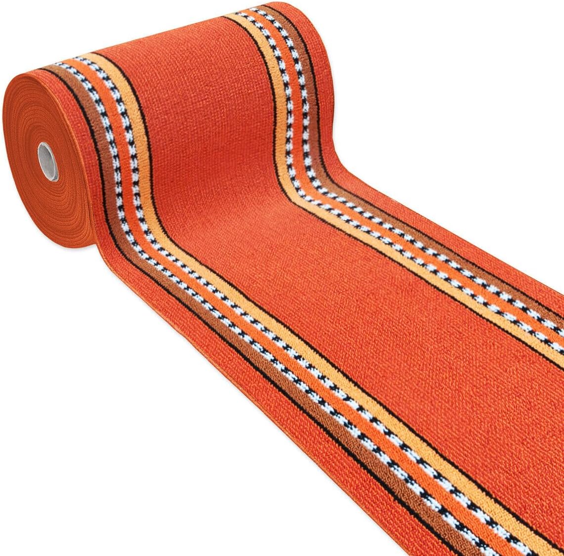 Alfombra de cocina 57x300 cm tejido plano corredor bordado absorbente base antideslizante rayas laterales naranja