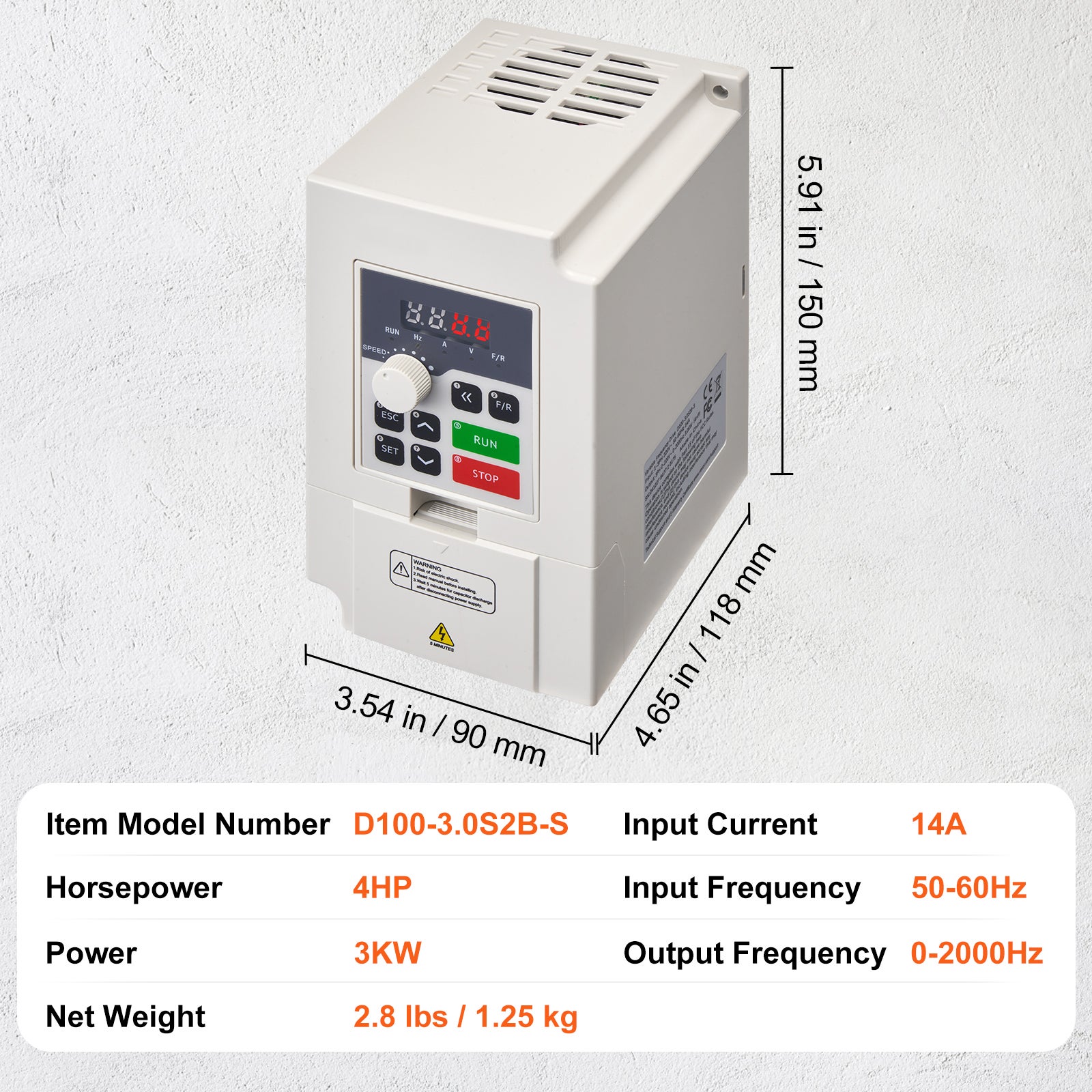 VFD 4CV, 3KW, 14A, entrée 1/3 phase AC 220V vers sortie 3 phases AC 0-220V, entrée 50/60Hz, sortie 0-2000Hz pour contrôle moteur broche SucceBuy - 9