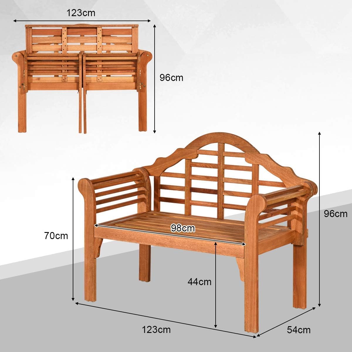 Banc De Jardin Practixx 122x80x60cm - Bois Et Acier - Dossier Et Accoudoirs - 160kg Max