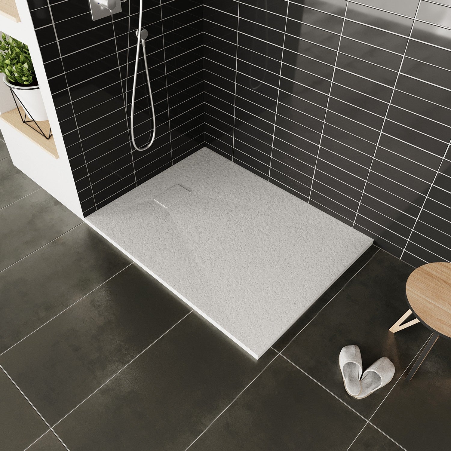 BAYA Receveur de douche 90 x 120 cm Blanc extra-plat aspect pierre + bonde incluse - 2