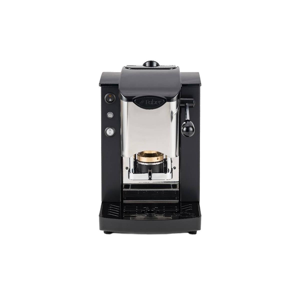 Faber slot inox - cafetera con prensa de cápsulas de latón - marco de metal negro y frente de acero