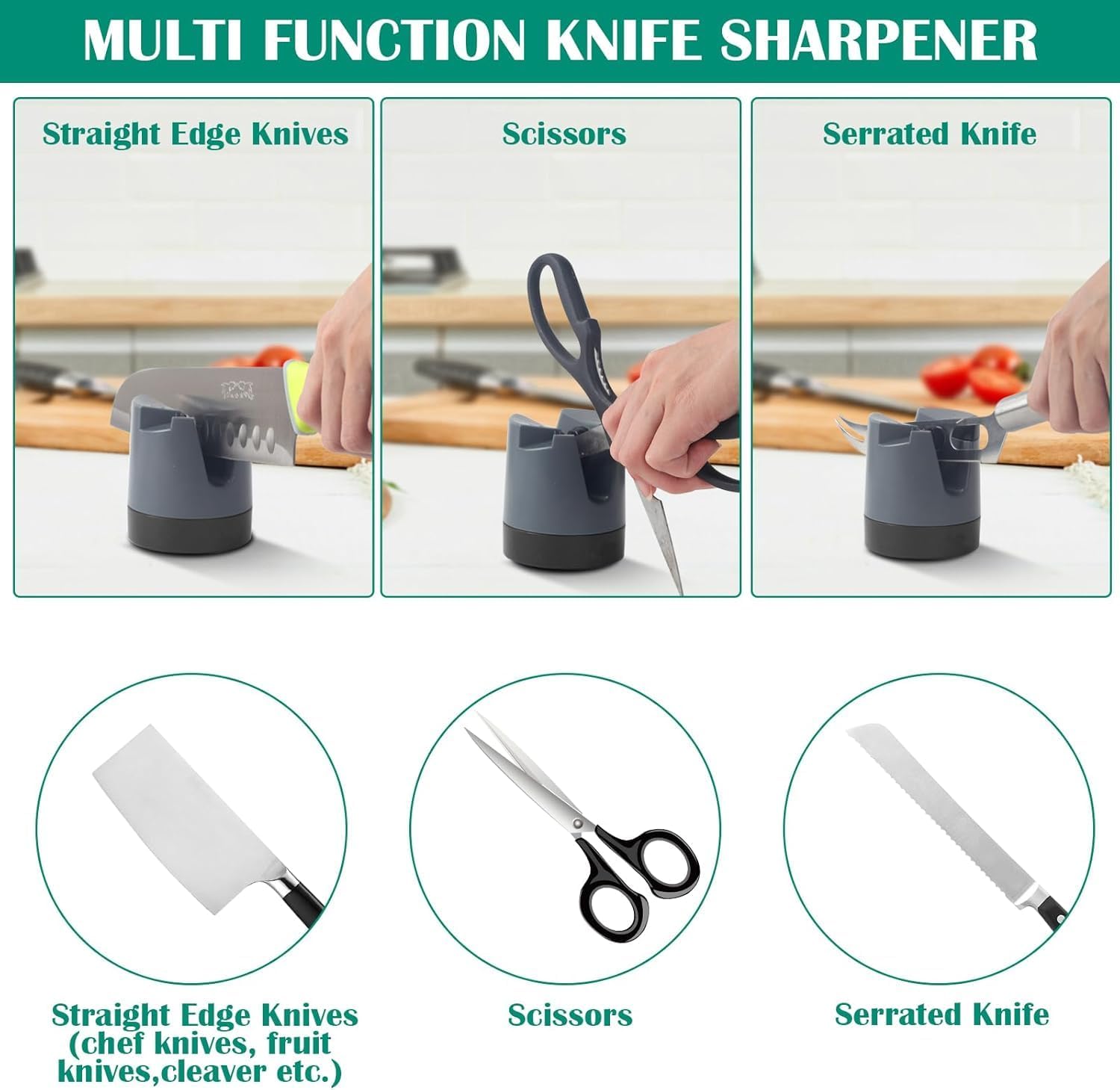 (Szary) Profesjonalna ostrzałka do noży, Regulowane ostrzałki do noży, Automatyczna ostrzałka kątowa do noży o prostym ostrzu, noży ząbkowanych i no