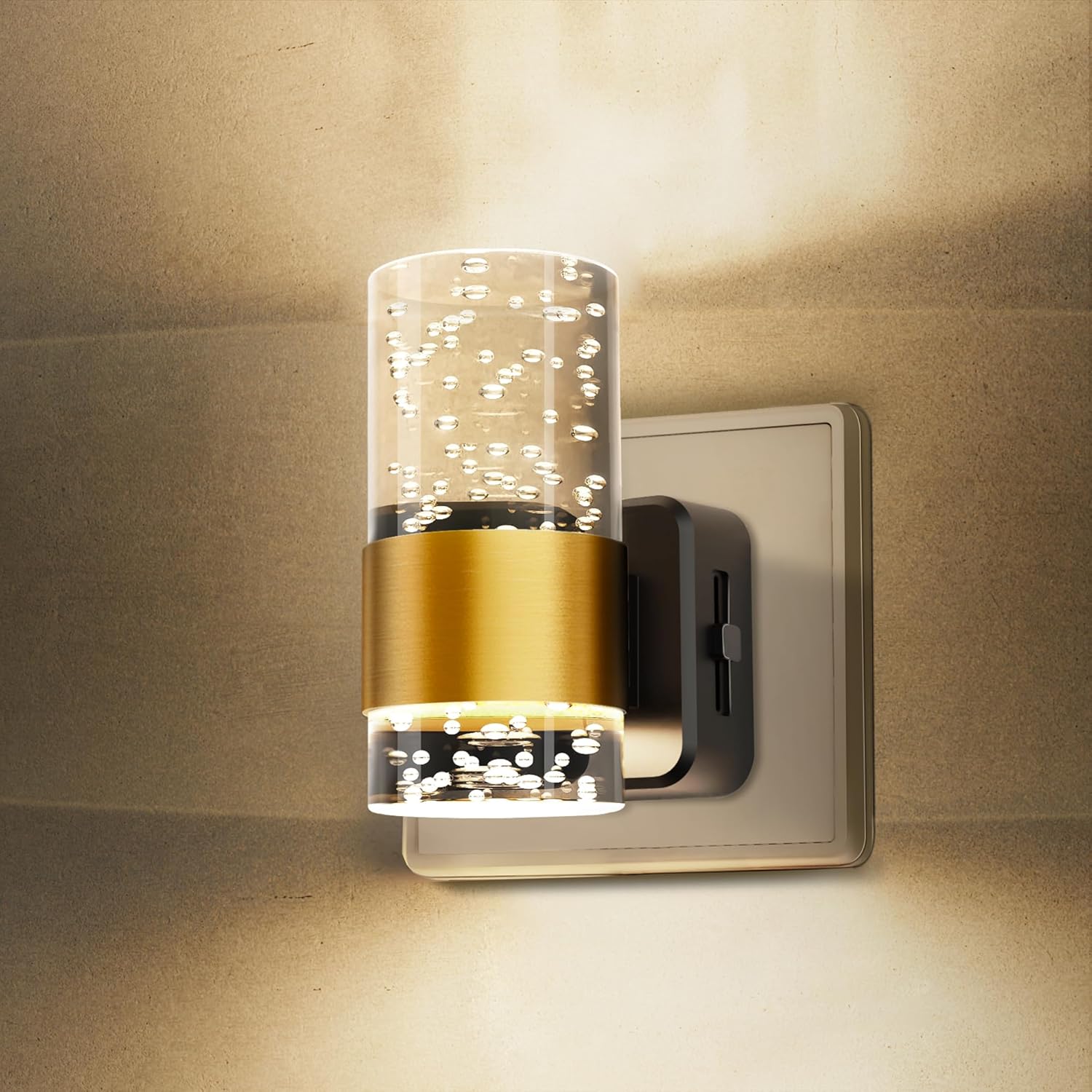 Lampka nocna akrylowa, regulowana jasność od 0 do 100 lumenów, ciepłe światło 3000K, odpowiednia do korytarzy i sypialni, montaż wtykowy.