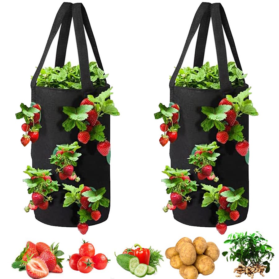 Wisząca torba do uprawy pomidorów i truskawek, doniczka do warzyw do góry nogami z 12 otworami do uprawy, 20x35cm, 2 sztuki