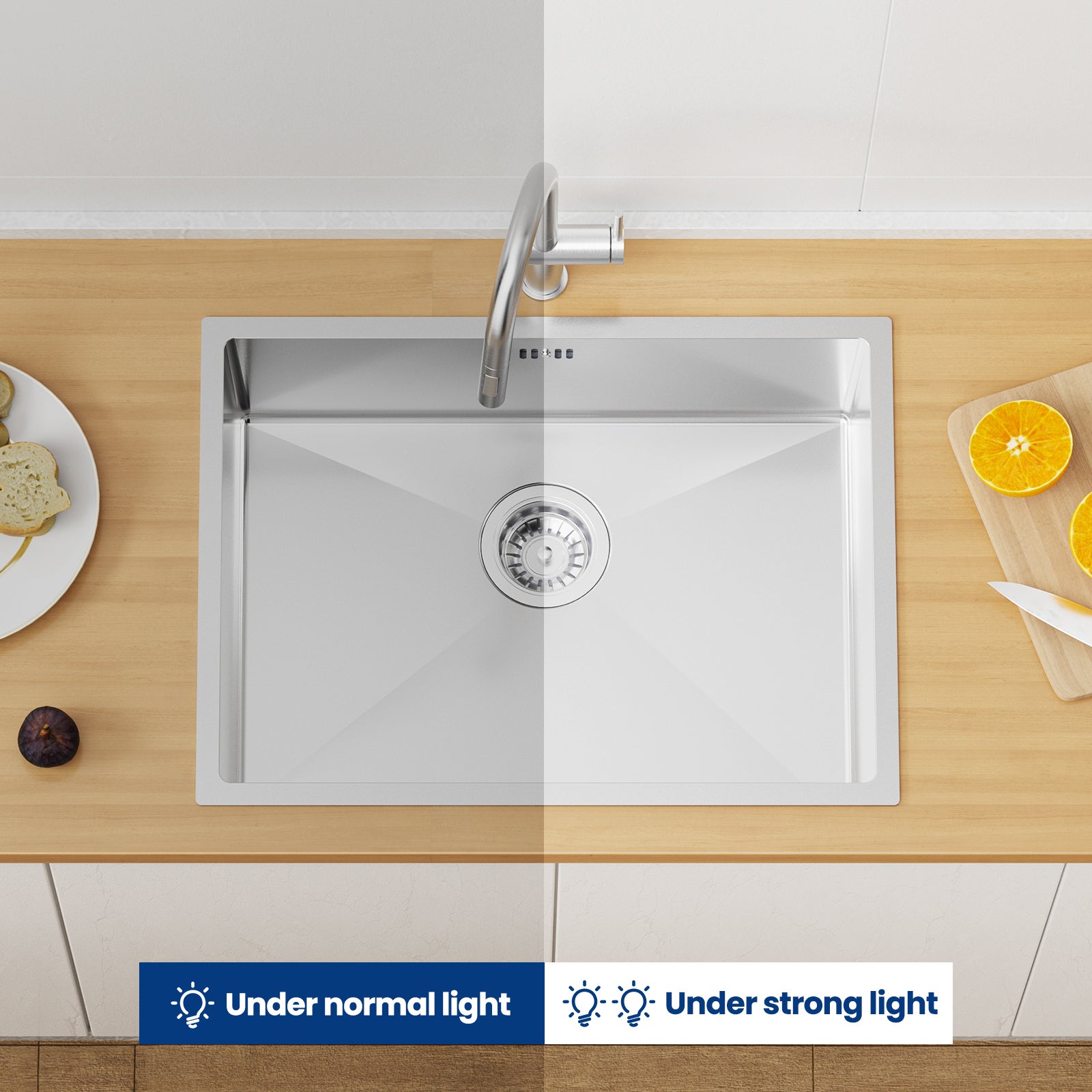 Auralum max Évier Inox, Évier Cuisine 1 Bac 60*44cm Avec Panier de Drainage, Évier Cuisine Argent - 5